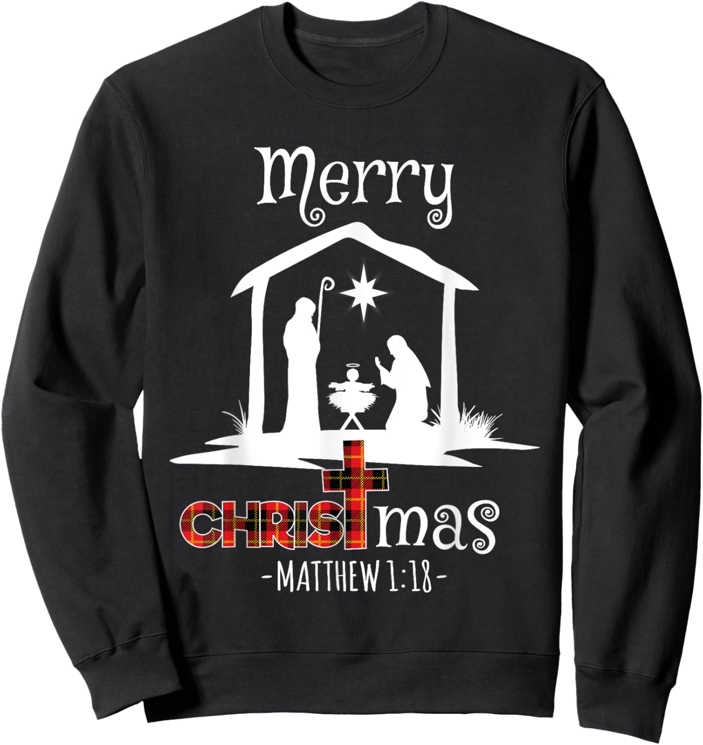 Merry Christmas Cute Buffalo Plaid Christians Sweatshirt - Sweatshirt | Black