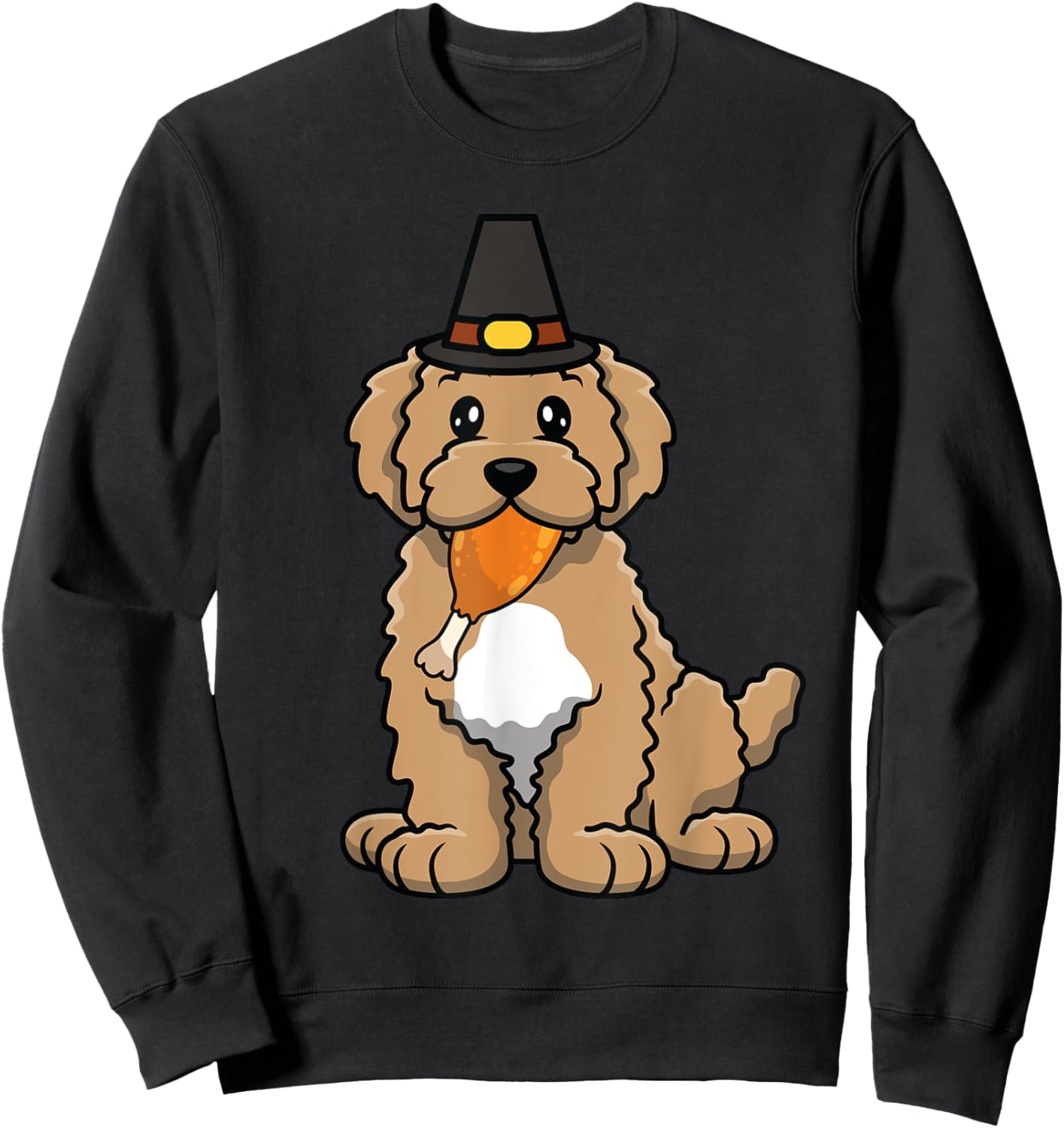 Poodle Eating Turkey Leg Thanksgiving Day Dog Puppy Fall Men Women Girls Kids Sweatshirt - Sweatshirt | Black