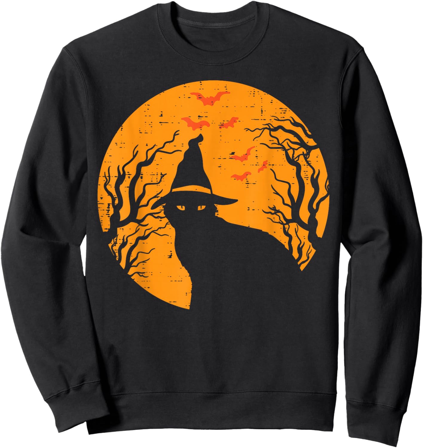 Black Cat WItch Full Moon Vintage Halloween Men Women Kids Sweatshirt - Sweatshirt | Black