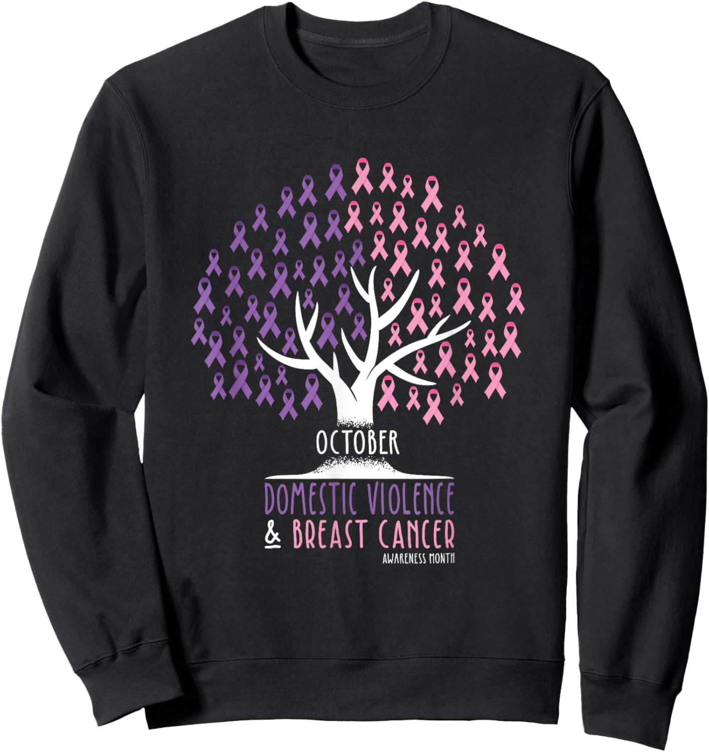 Ribbon Tree - Breast Cancer and Domestic Violence Awareness Sweatshirt - Sweatshirt | Black