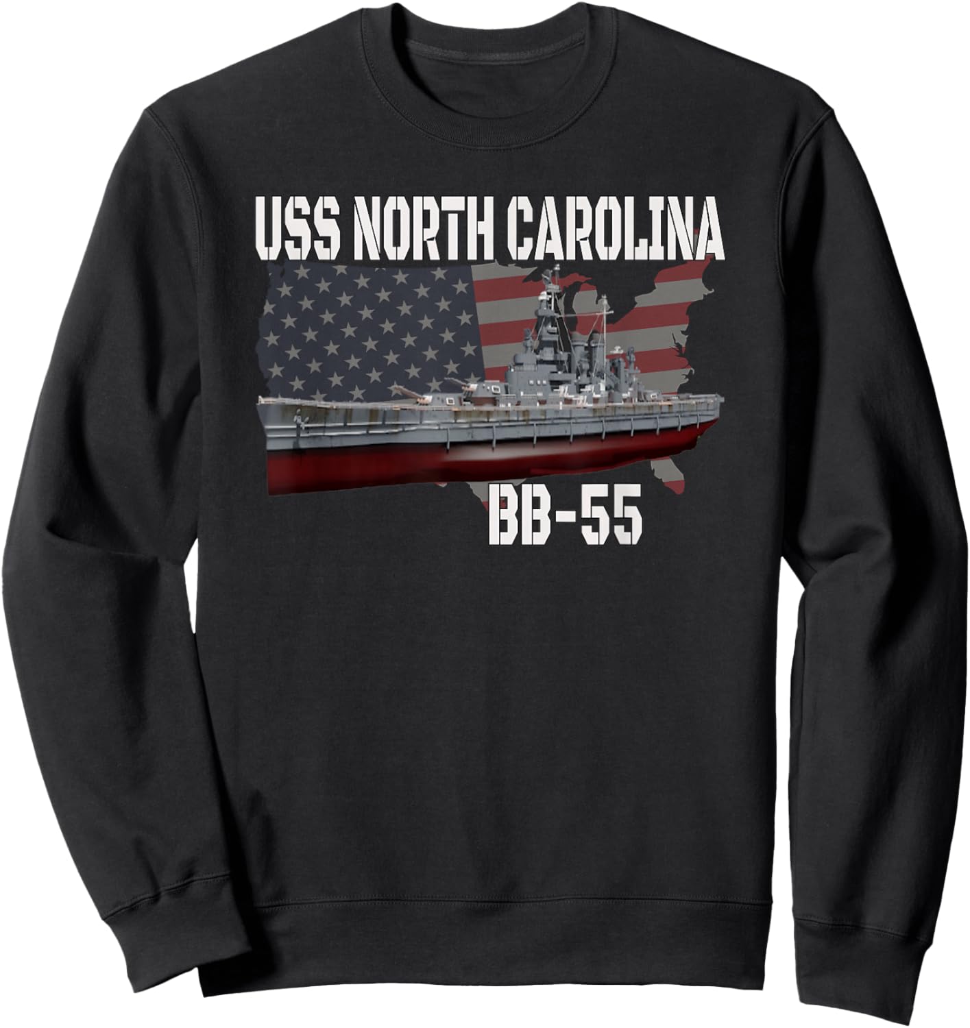 WW2 American Battleship USS North Carolina BB-55 Warships Sweatshirt - Sweatshirt | Black