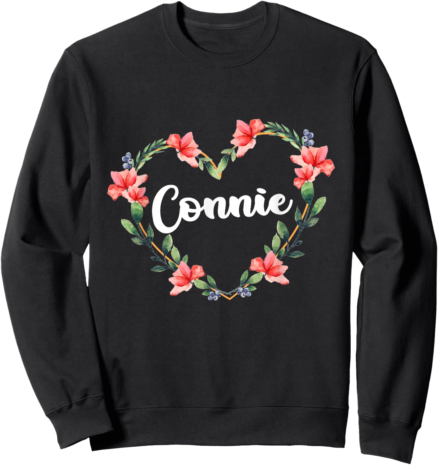 Connie Flower Heart Personalized Name Connie Sweatshirt - Sweatshirt | Black