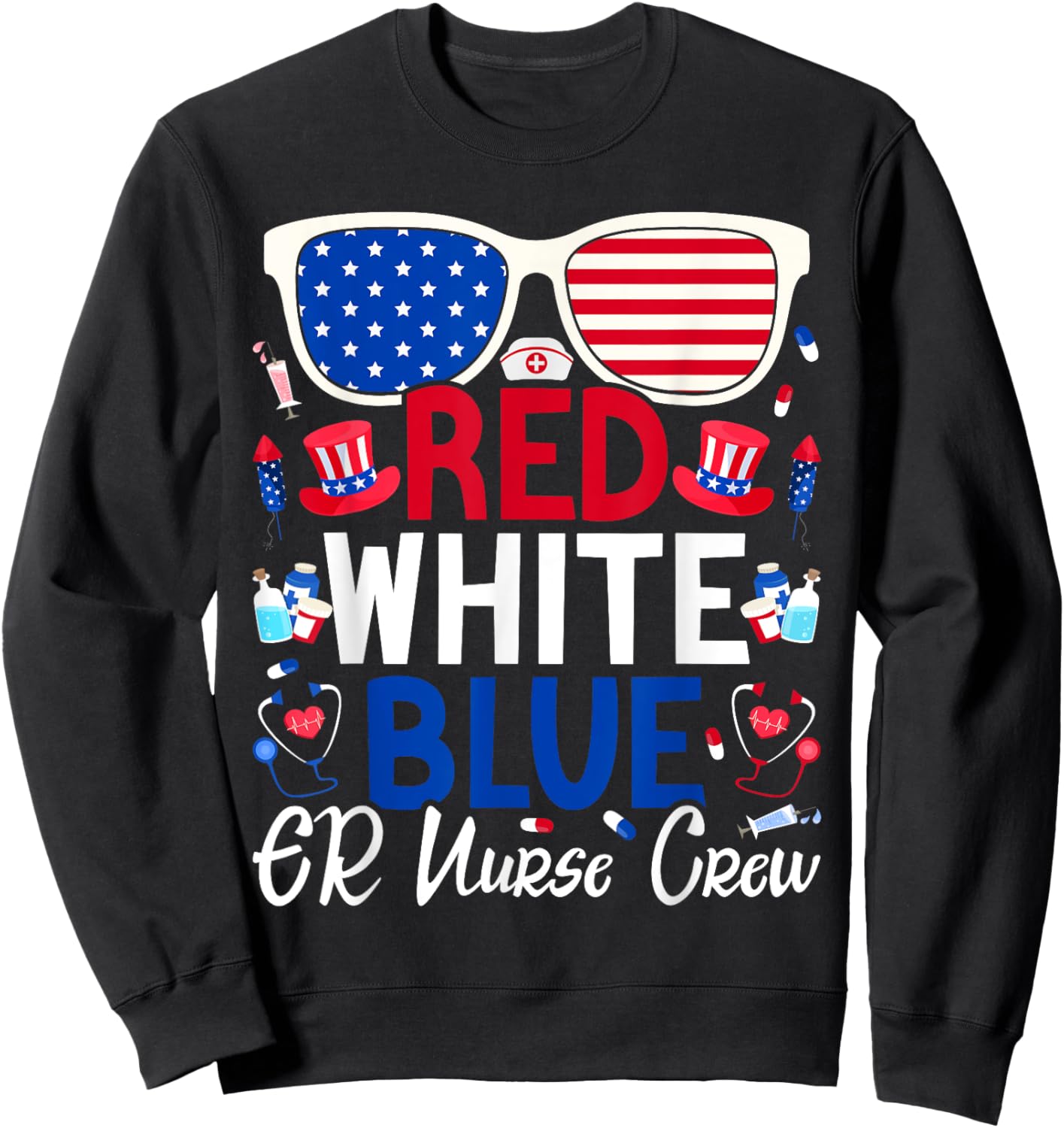 ER Nurse 4th of July Red White Blue ER Nurse Crew Patriotic Men Sweatshirt - Sweatshirt | Black