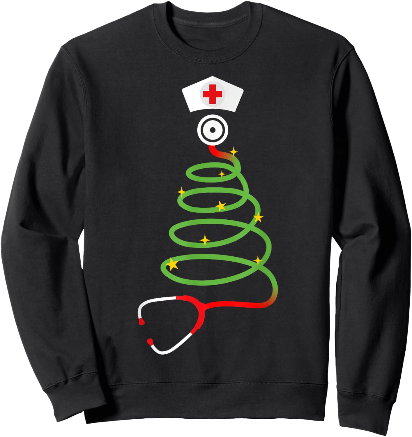 Funny christmas tree with stethoscope nurse hospital xmas Sweatshirt - Sweatshirt | Black