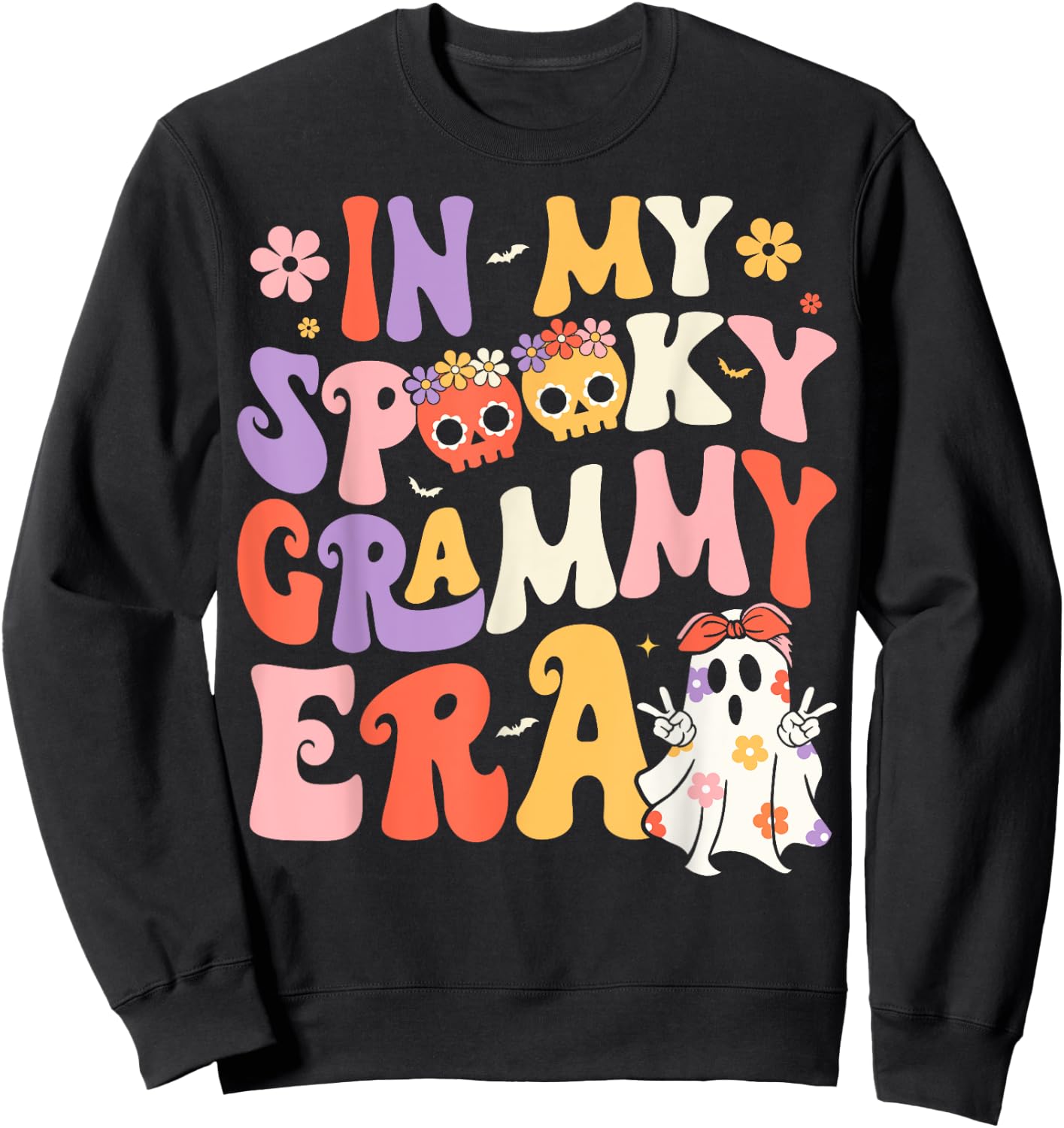 In My Spooky Grammy Era Groovy Ghost Halloween Grandma Sweatshirt - Sweatshirt | Black