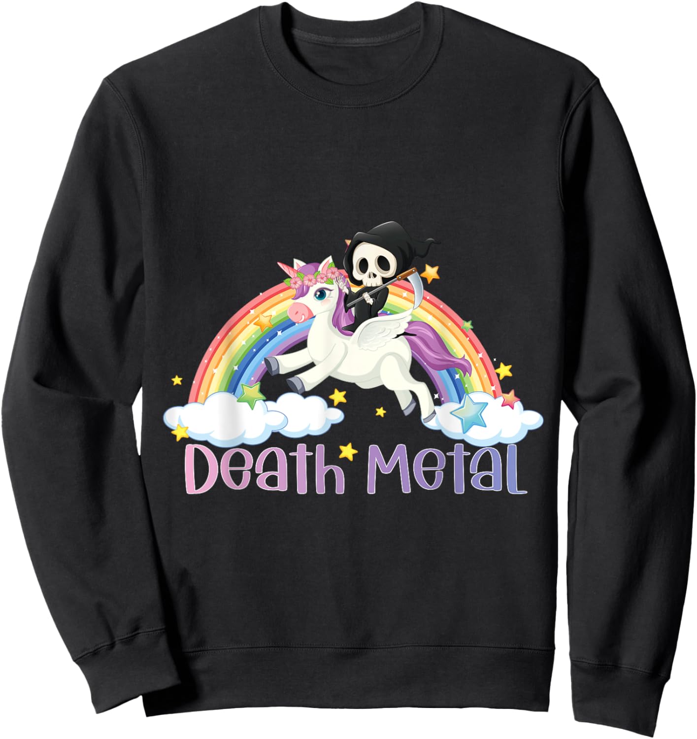 Grim Reaper Rainbow Colorful Stars Unicorn Death-Metal Sweatshirt - Sweatshirt | Black