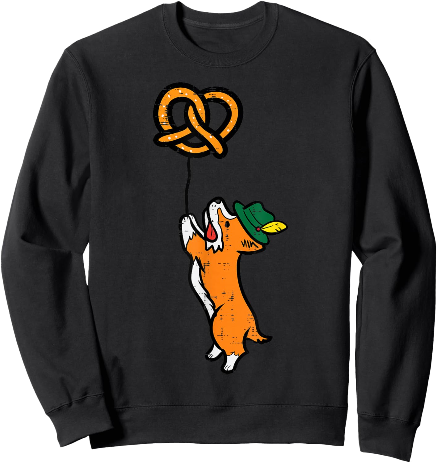 Oktoberfest Dog Corgi Pretzel German Bavarian Kids Women Men Sweatshirt - Sweatshirt | Black