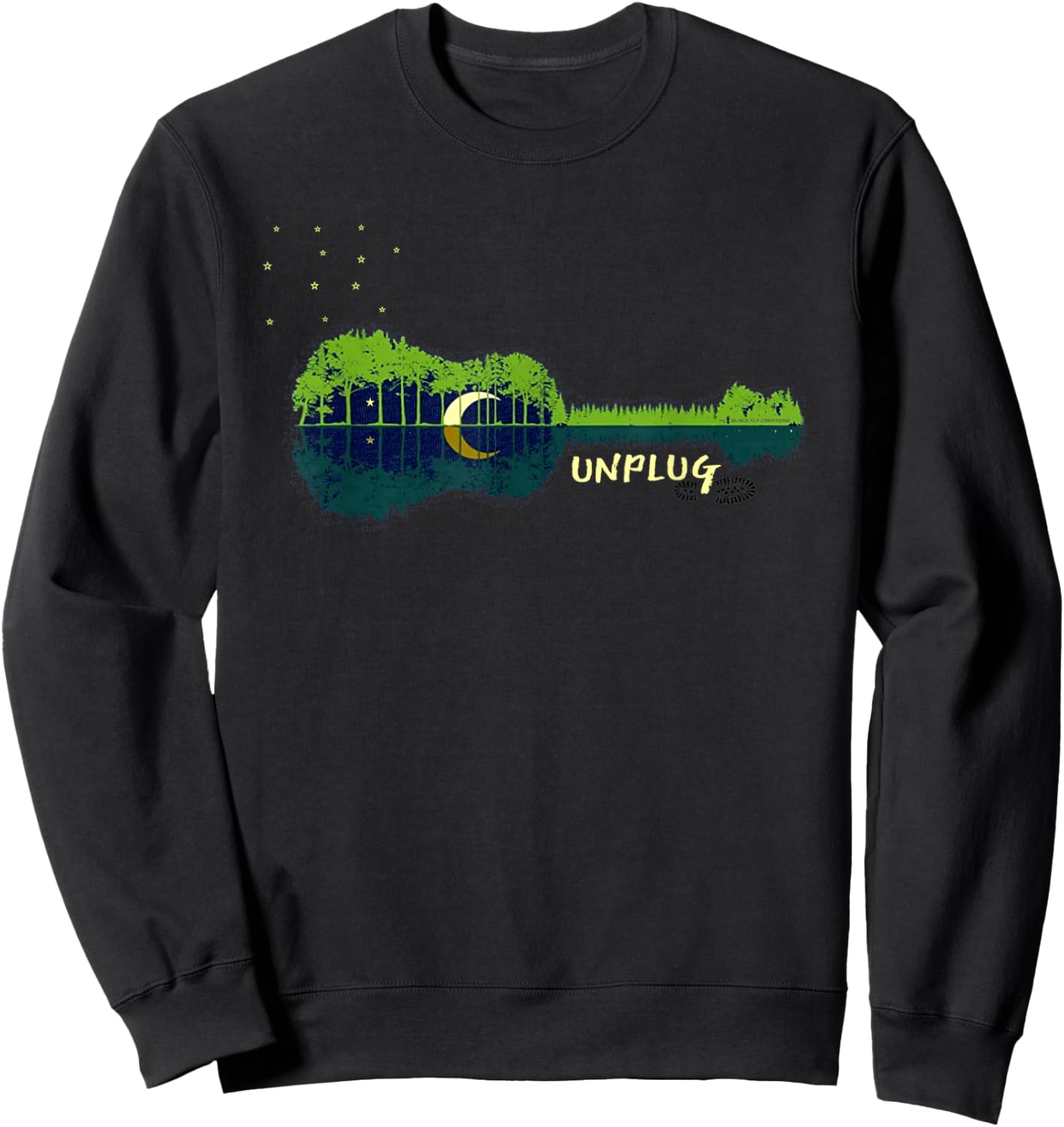 "Unplug" Acoustic Guitar Forest Outdpor Camping Apparel Sweatshirt - Sweatshirt | Black