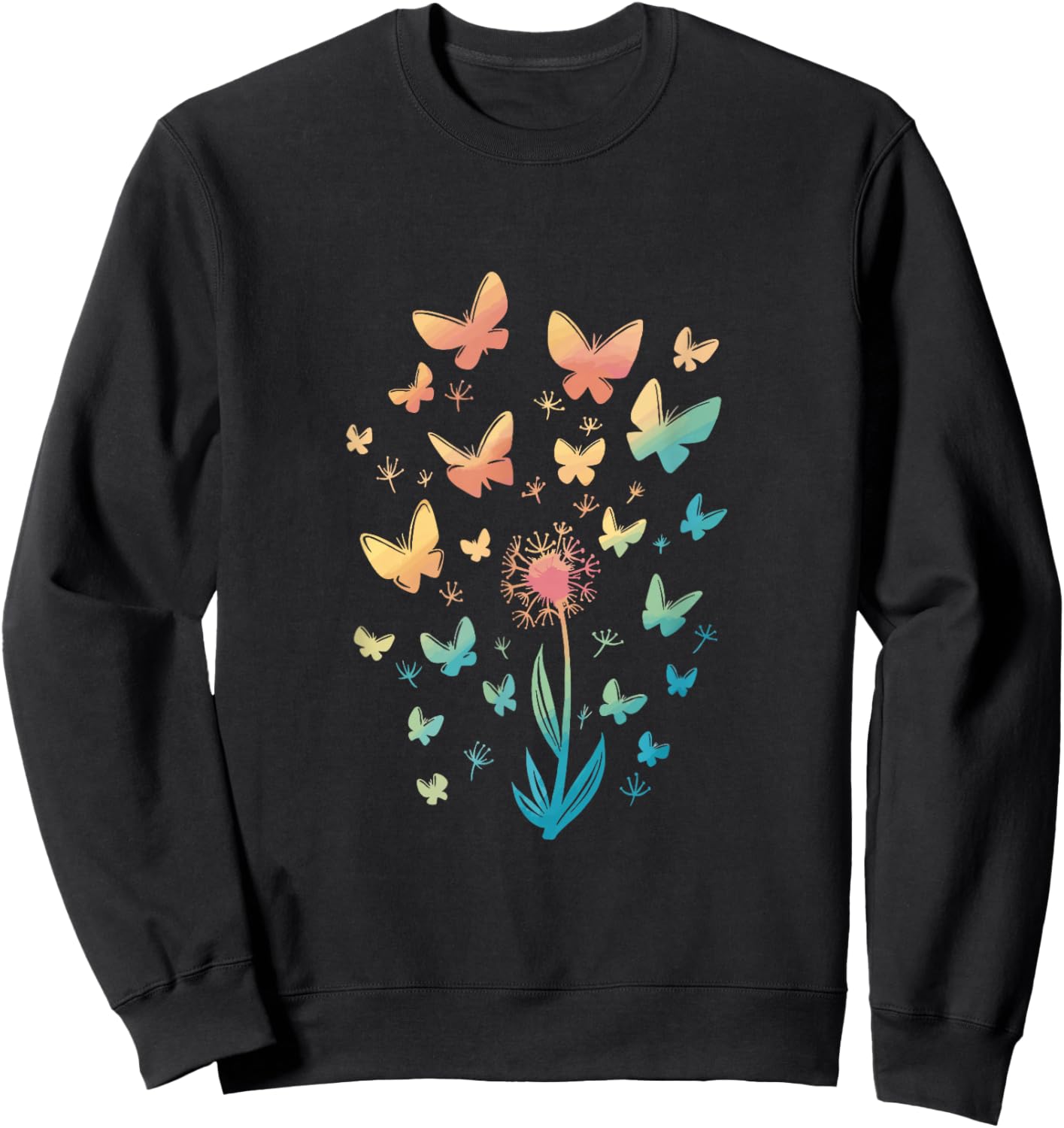 Butterfly colorful butterfly with flowers gift Sweatshirt - Sweatshirt | Black