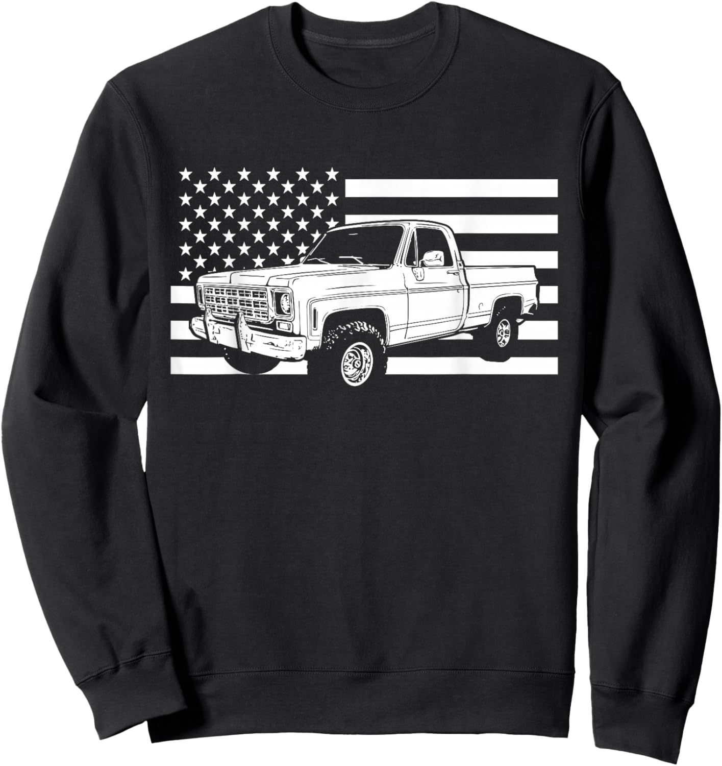 77 Square Body Truck American Flag Squarebody Sweatshirt - Sweatshirt | Black