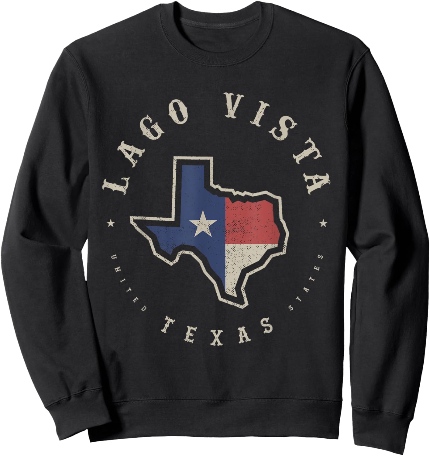Vintage Lago Vista Texas State Flag Map Souvenir Gift Sweatshirt - Sweatshirt | Black