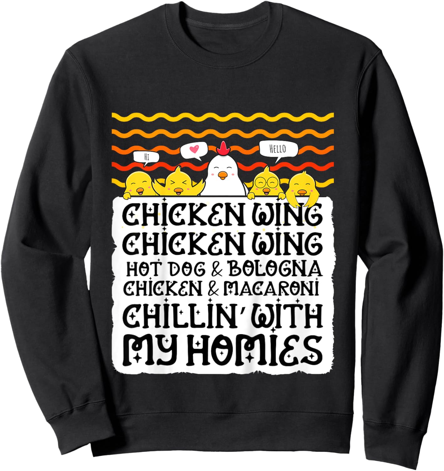 Kids Chicken Wing Chicken Wing Hot Dog and Bologna Macaroni Sweatshirt - Sweatshirt | Black
