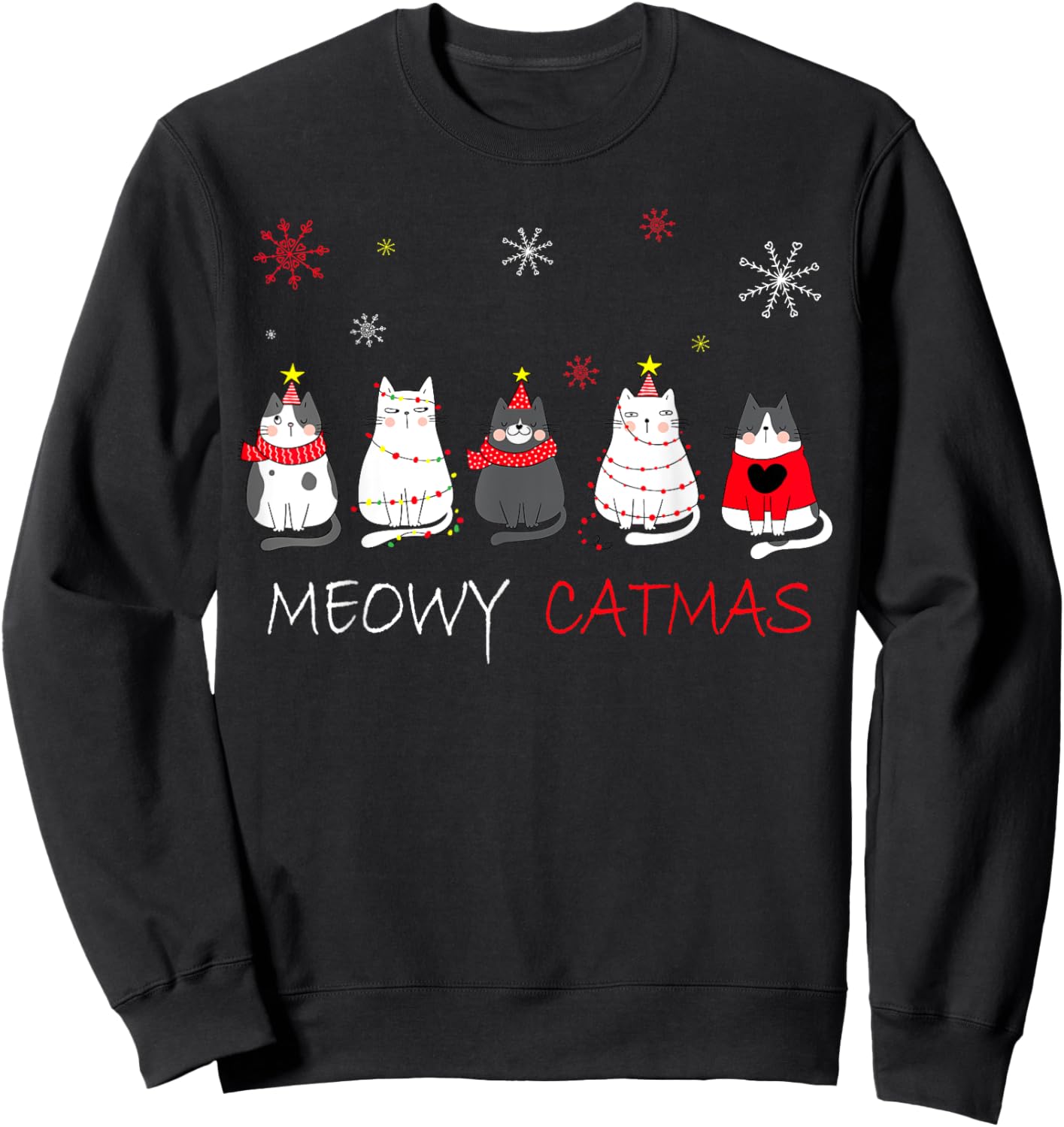 Meowy Catmas Christmas Funny Cats Sweatshirt - Sweatshirt | Black