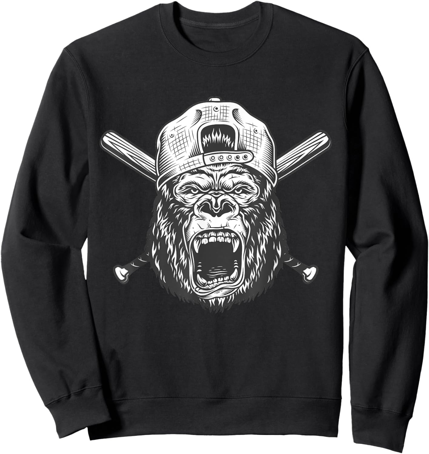 Gorilla Baseball Player - Gorilla Head - Gorilla Male Sweatshirt - Sweatshirt | Black