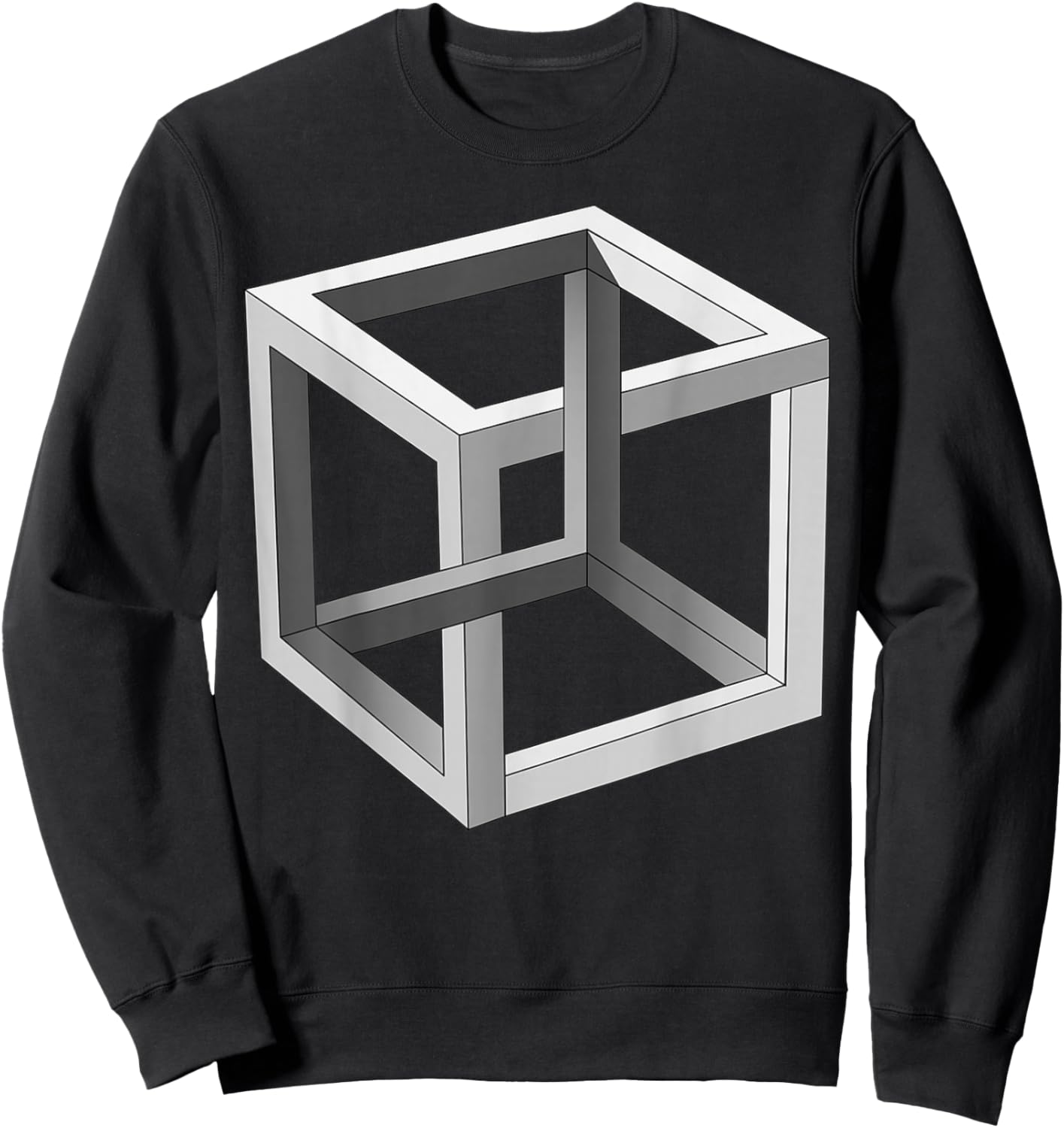 3D Geometric Cube Impossible Brain Bender Eye Trick Gift Sweatshirt - Sweatshirt | Black