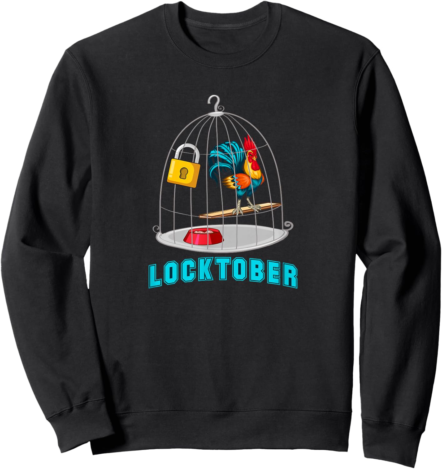Red Rooster Cock Male Chastity Locktober Chicken in a Cage Sweatshirt - Sweatshirt | Black