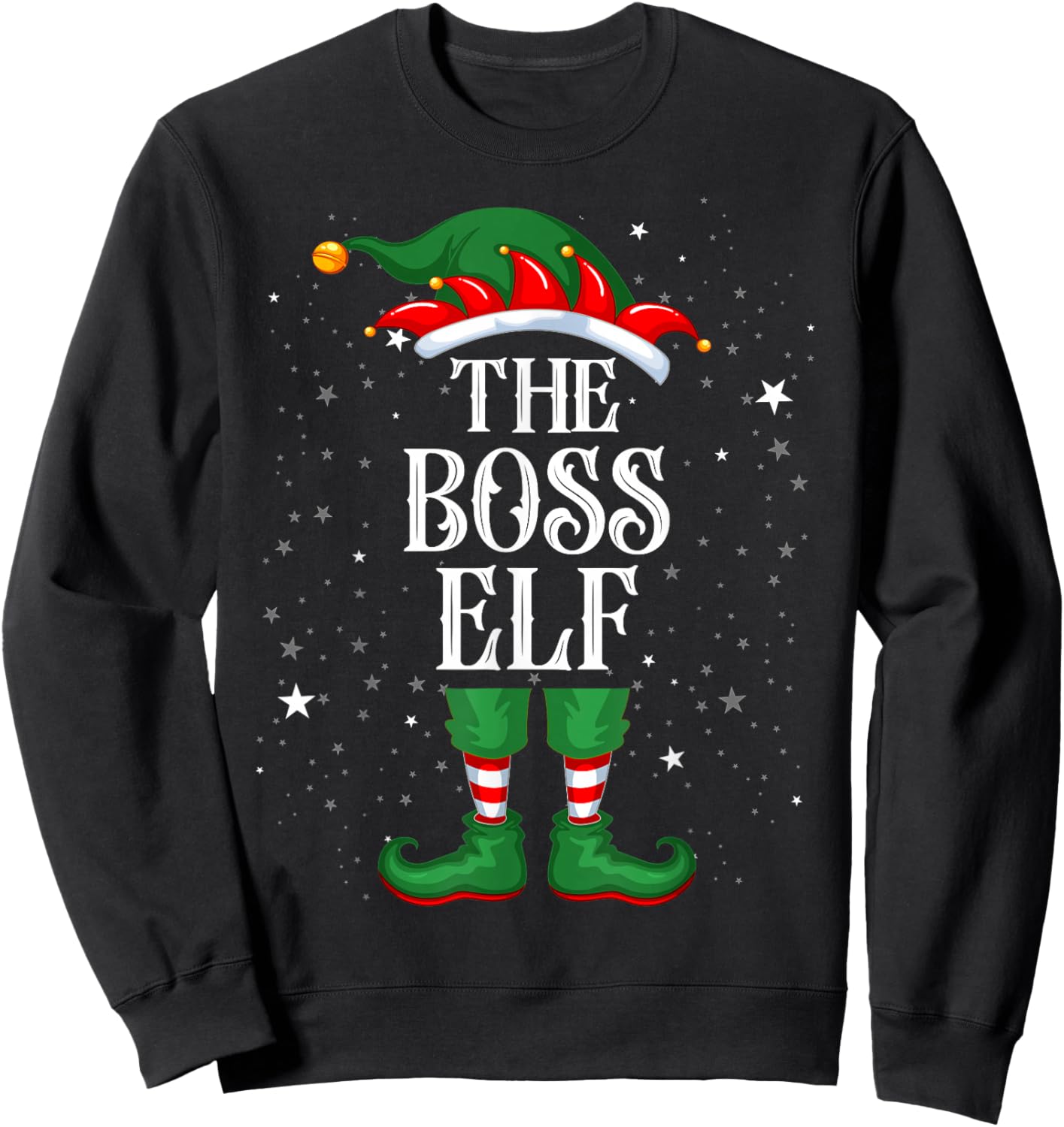 Christmas Elf Matching Family Group Funny The Boss Elf Sweatshirt - Sweatshirt | Black