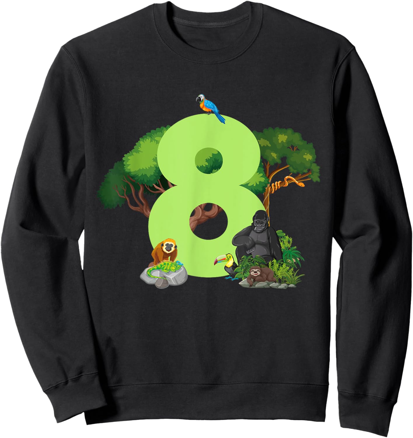 8th Birthday Jungle Animals Safari Rainforest 8 Year Old Sweatshirt - Sweatshirt | Black