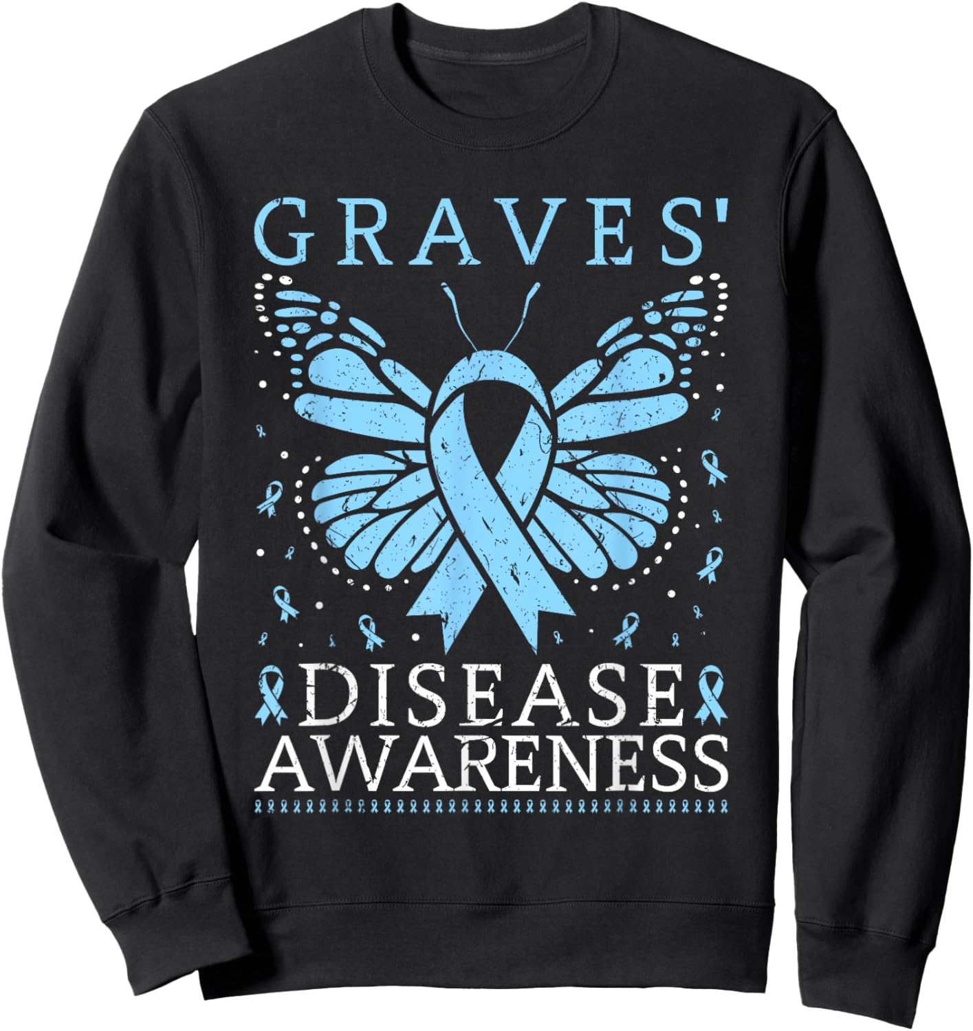 Graves Disease Awareness Butterfly Ribbon Thyroid Sweatshirt - Sweatshirt | Black