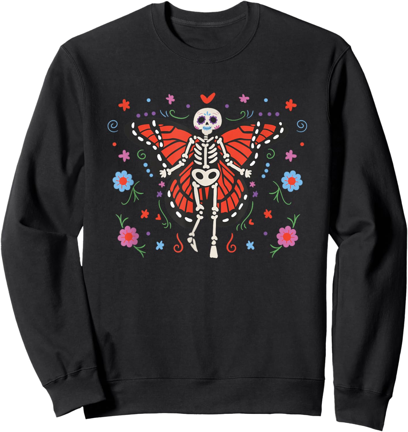 Day of the Dead Sugar Skull Skeleton Monarch Butterfly Sweatshirt - Sweatshirt | Black