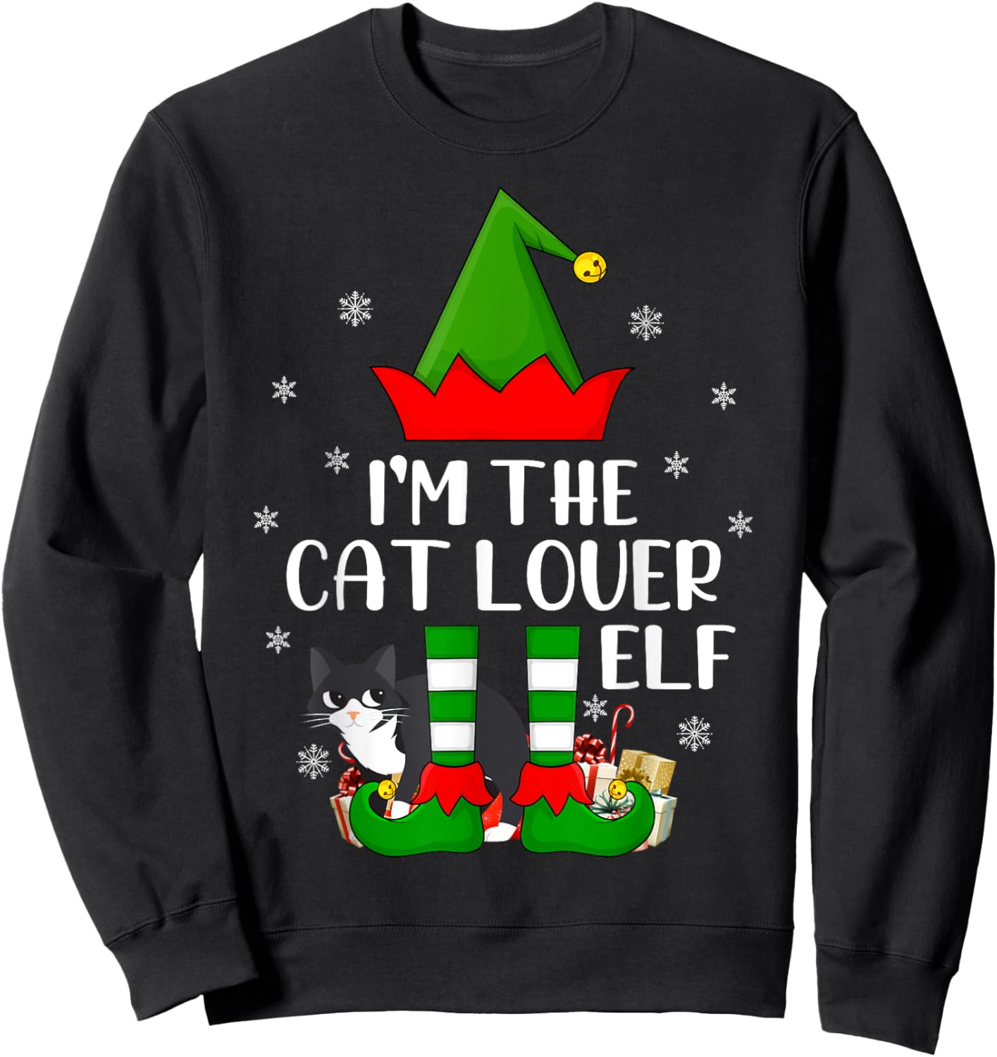 Matching Family I'm The Cat Lover Elf Christmas Women Kids Sweatshirt - Sweatshirt | Black