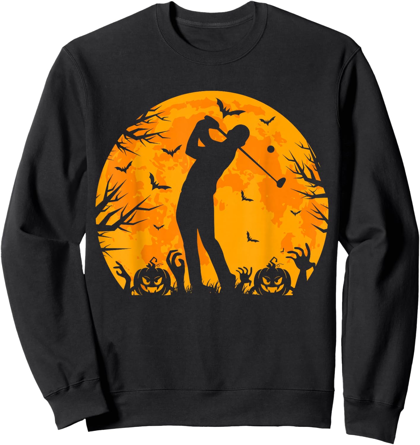 Golfing Halloween Men Golfer Pumpkin Spooky Golf Halloween Sweatshirt - Sweatshirt | Black