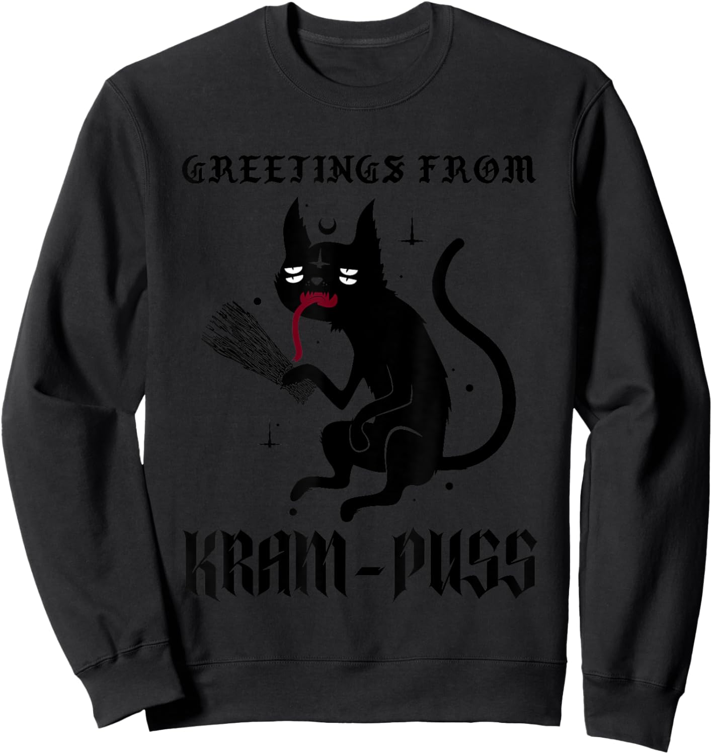 Funny Krampus Cat Christmas Greetings From Kram-Puss Pagan Women Kids Sweatshirt - Sweatshirt | Black