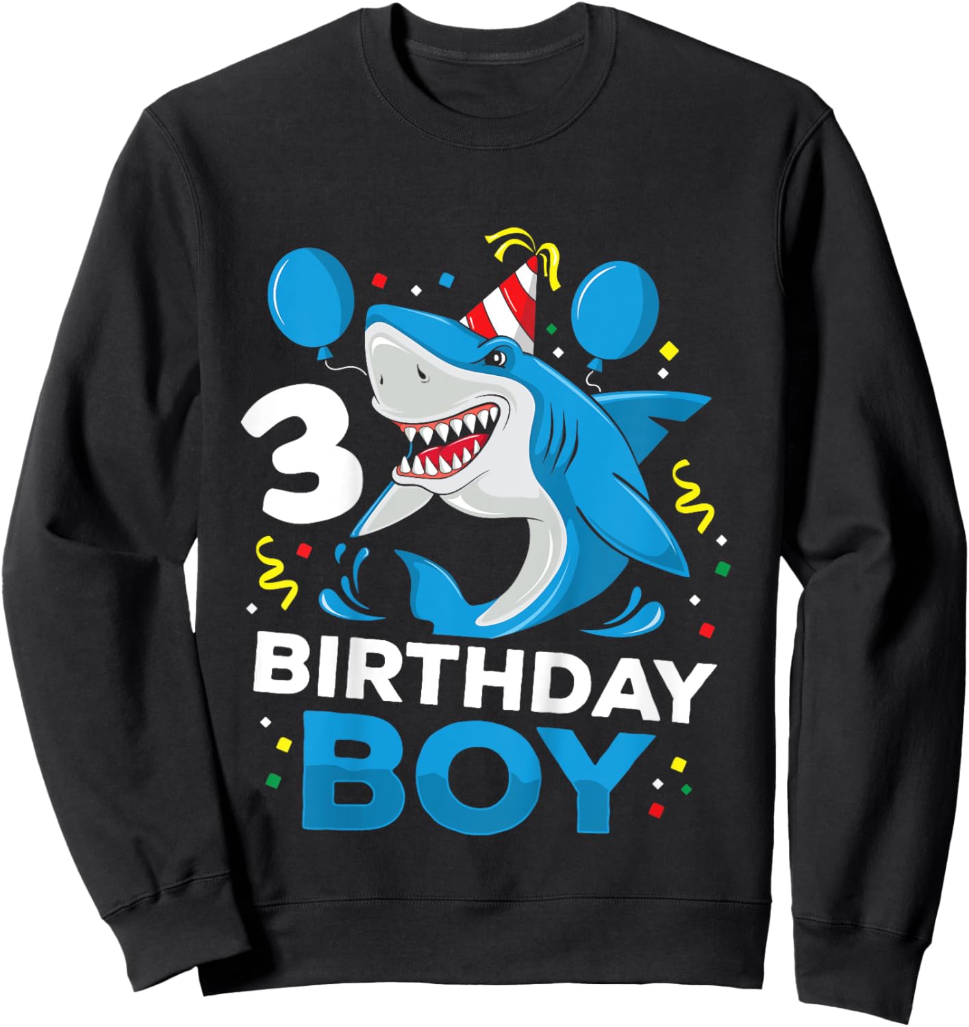 Kids 3rd Birthday Boy Shark Ocean Theme Party 3 Years Old Toddler Sweatshirt - Sweatshirt | Black