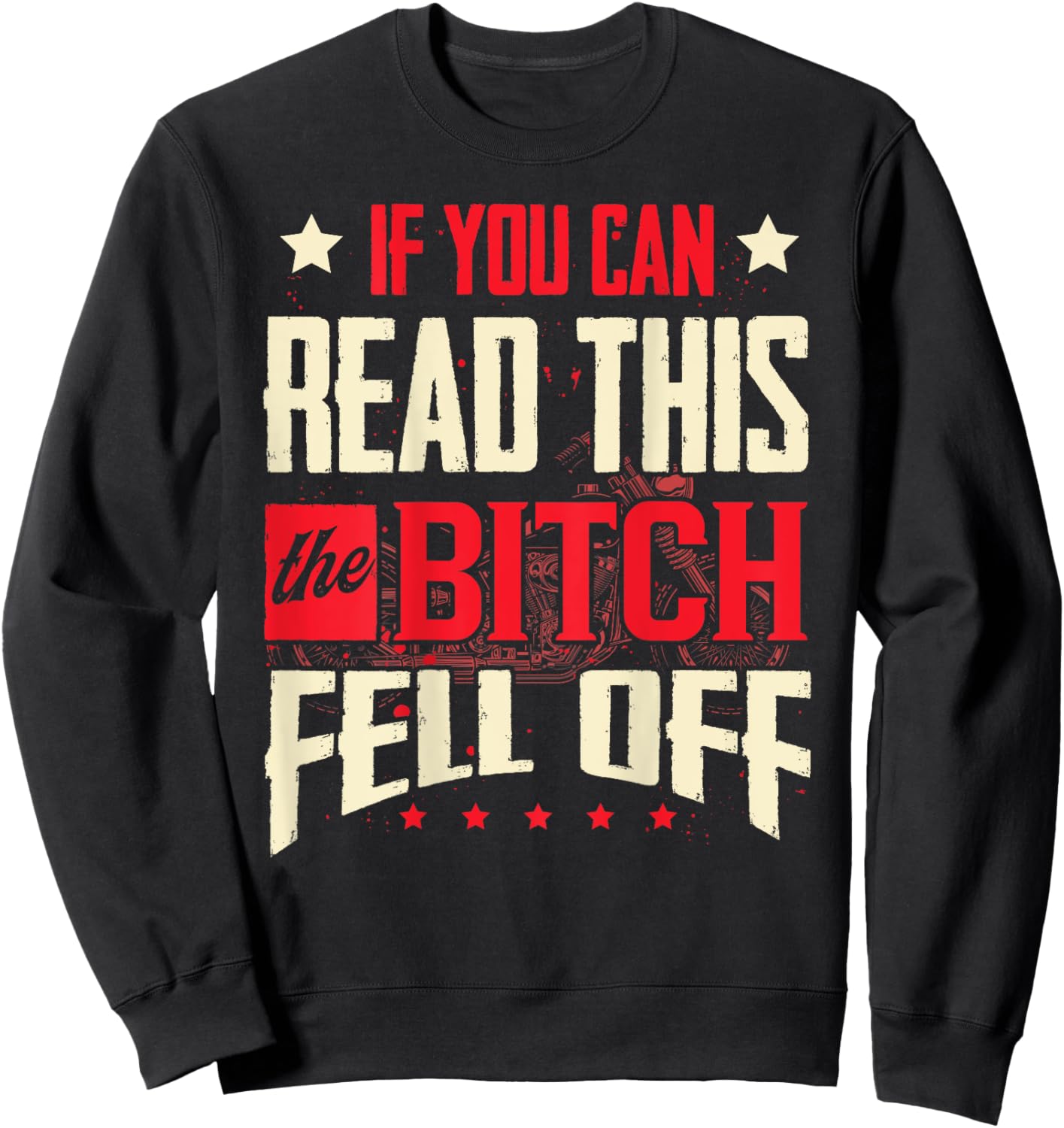 If You Can Read This She Fell Off, Biker Back Print Sweatshirt - Sweatshirt | Black