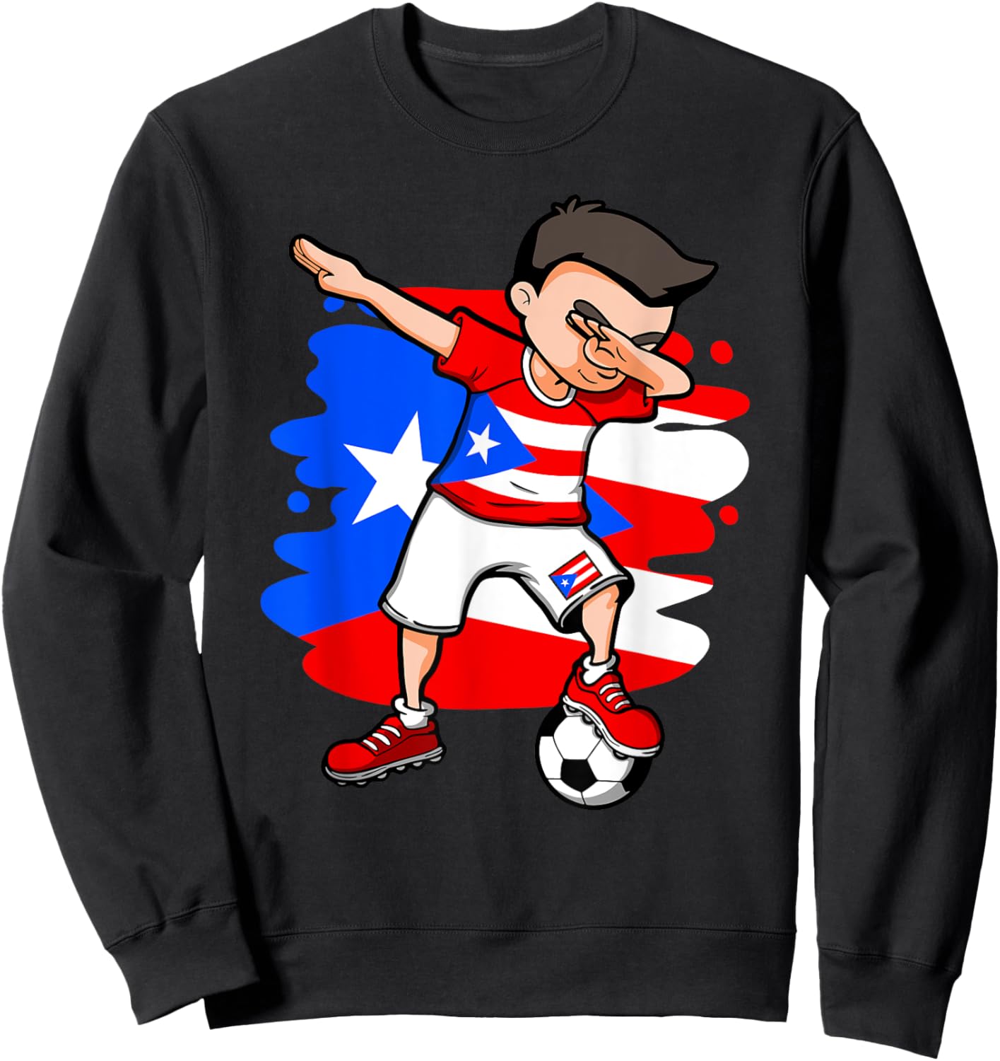 Dabbing Soccer Boy Puerto Rico Fans Jersey Puerto Rican Flag Sweatshirt - Sweatshirt | Black
