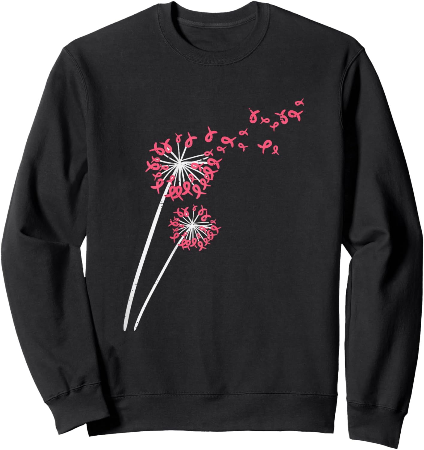 Pink Ribbon Dandelion Breast Cancer Awareness Men Women Sweatshirt - Sweatshirt | Black