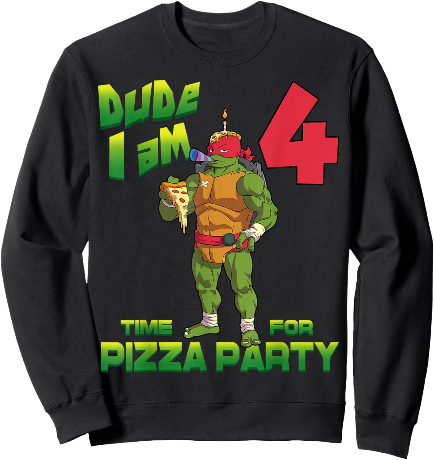 Mademark x Teenage Mutant Ninja Turtles - Dude I am 4 Years Old Raph Pizza Birthday Party Sweatshirt - Sweatshirt | Black