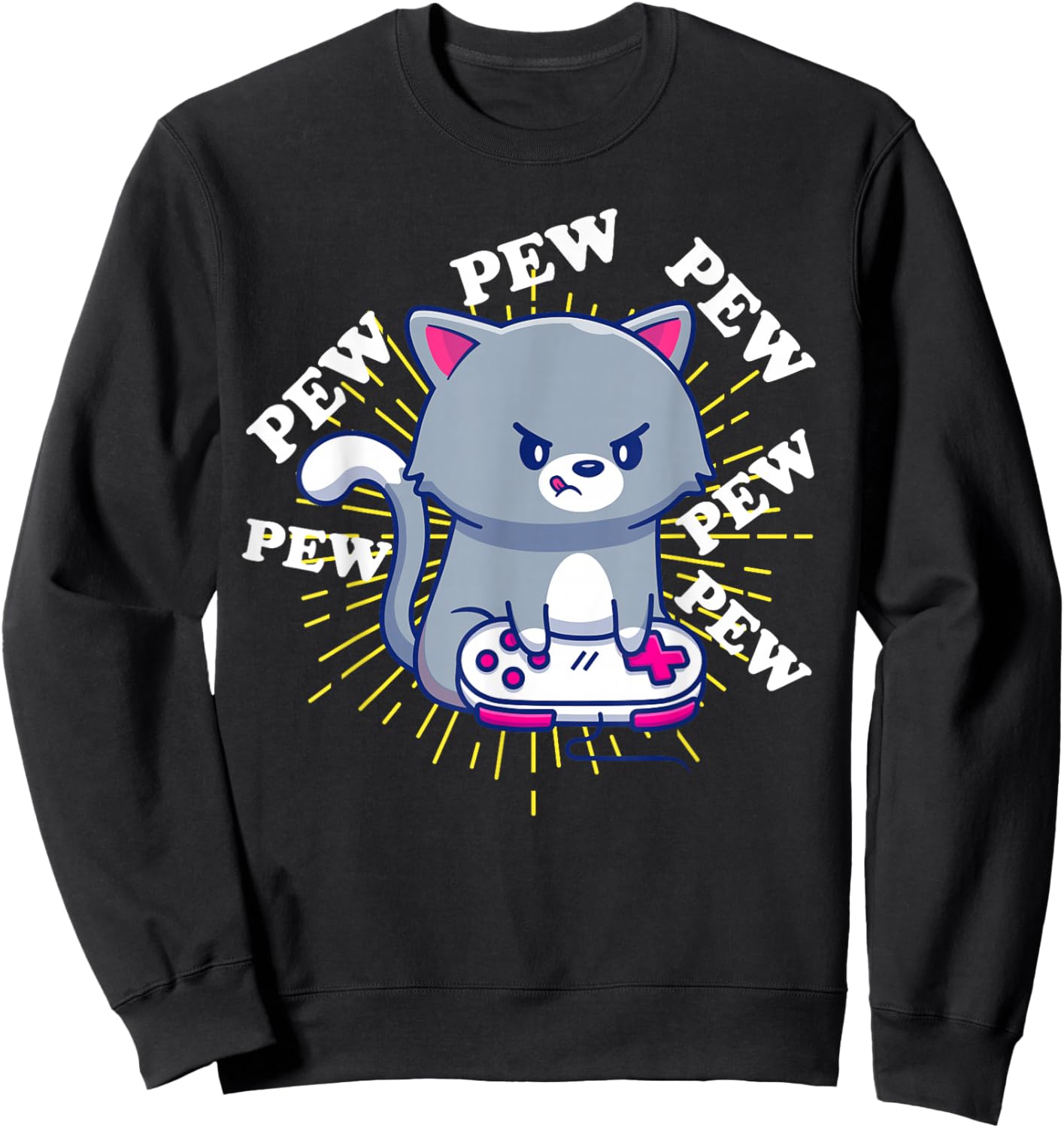 Pew Pew Cute Cat Gamer Headset Cat Gaming Sweatshirt - Sweatshirt | Black