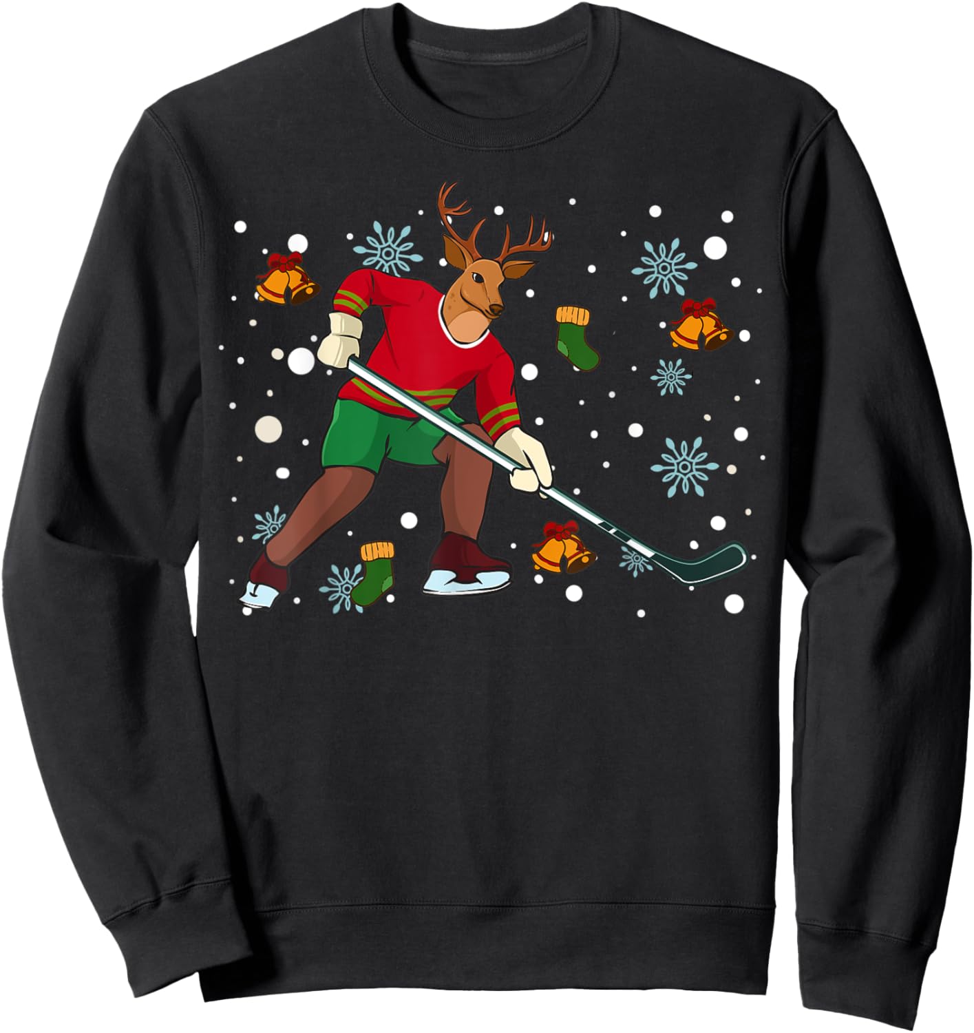 Reindeer Playing Hockey Merry Christmas Kids Youth Hockey Sweatshirt - Sweatshirt | Black