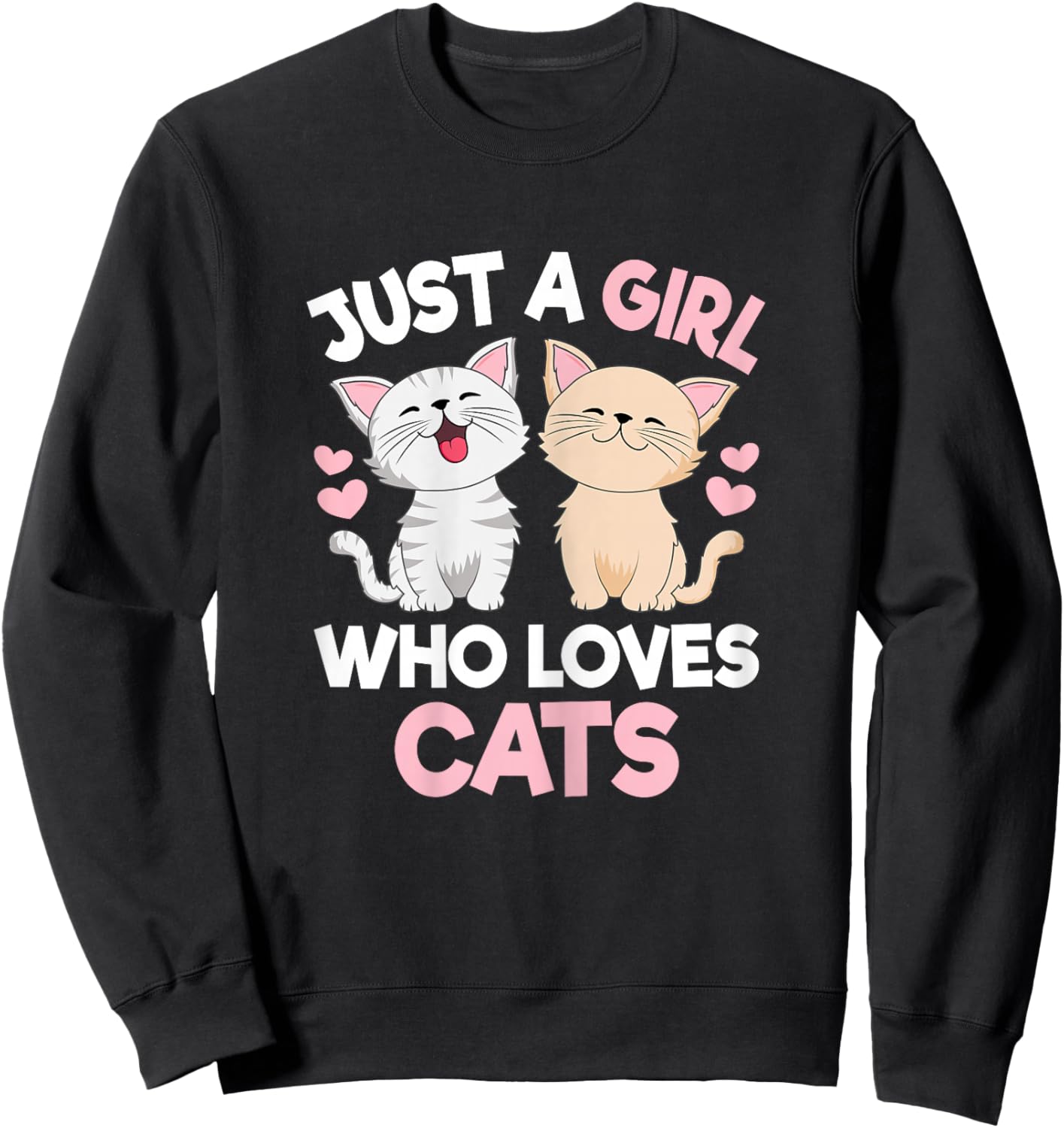 Just A Girl Who Loves Cats Cute Cat Lover Kitty Girls Kids Sweatshirt - Sweatshirt | Black