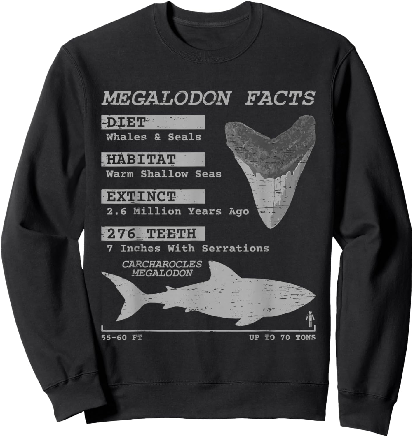 Megalodon Facts Teeth Meg Wildlife Sharks Deep Sea Creature Sweatshirt - Sweatshirt | Black