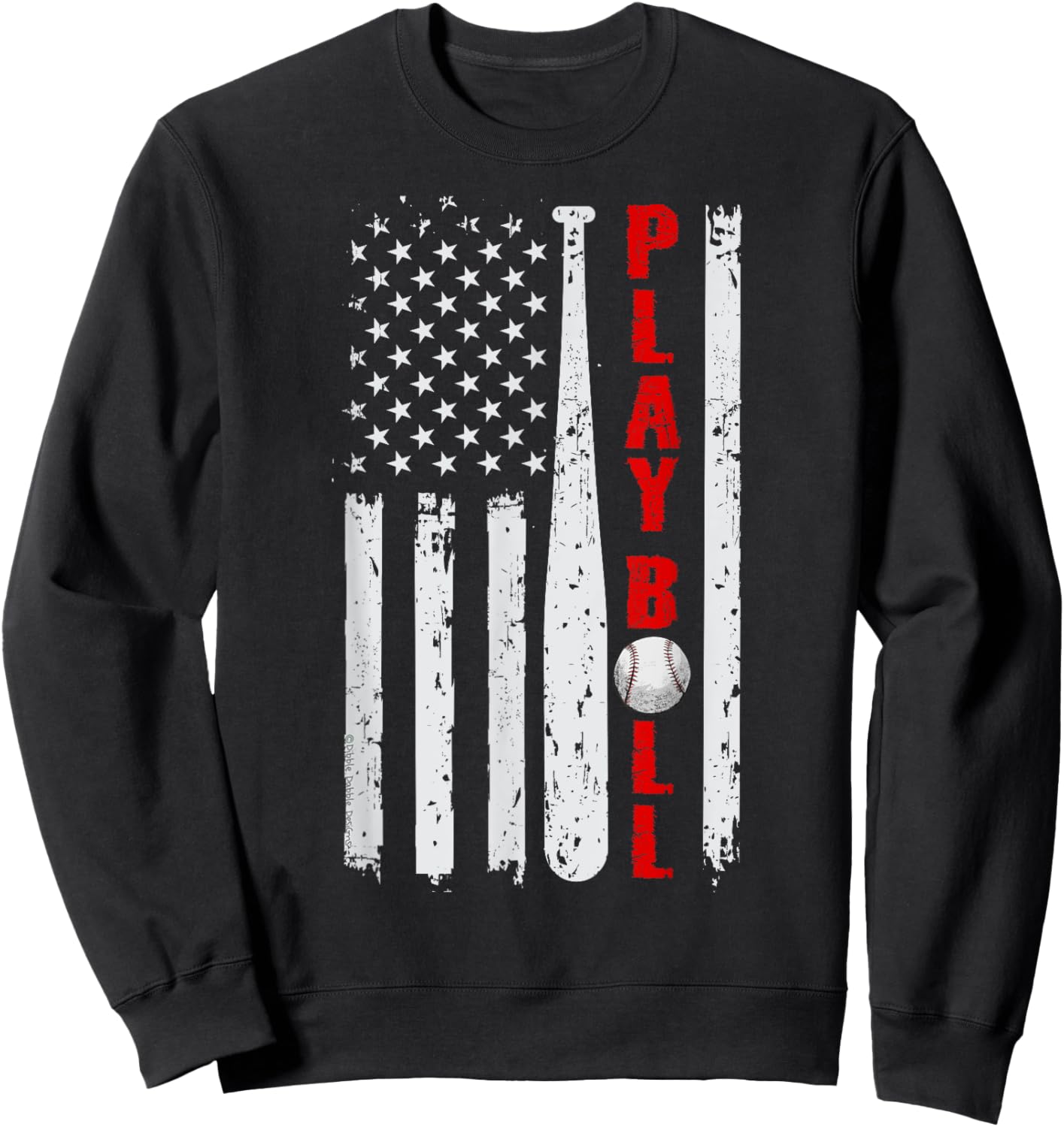 Baseball USA Flag Ball and Bat PLAY BALL Softball Baseball Women Girls Kids Men Sweatshirt - Sweatshirt | Black