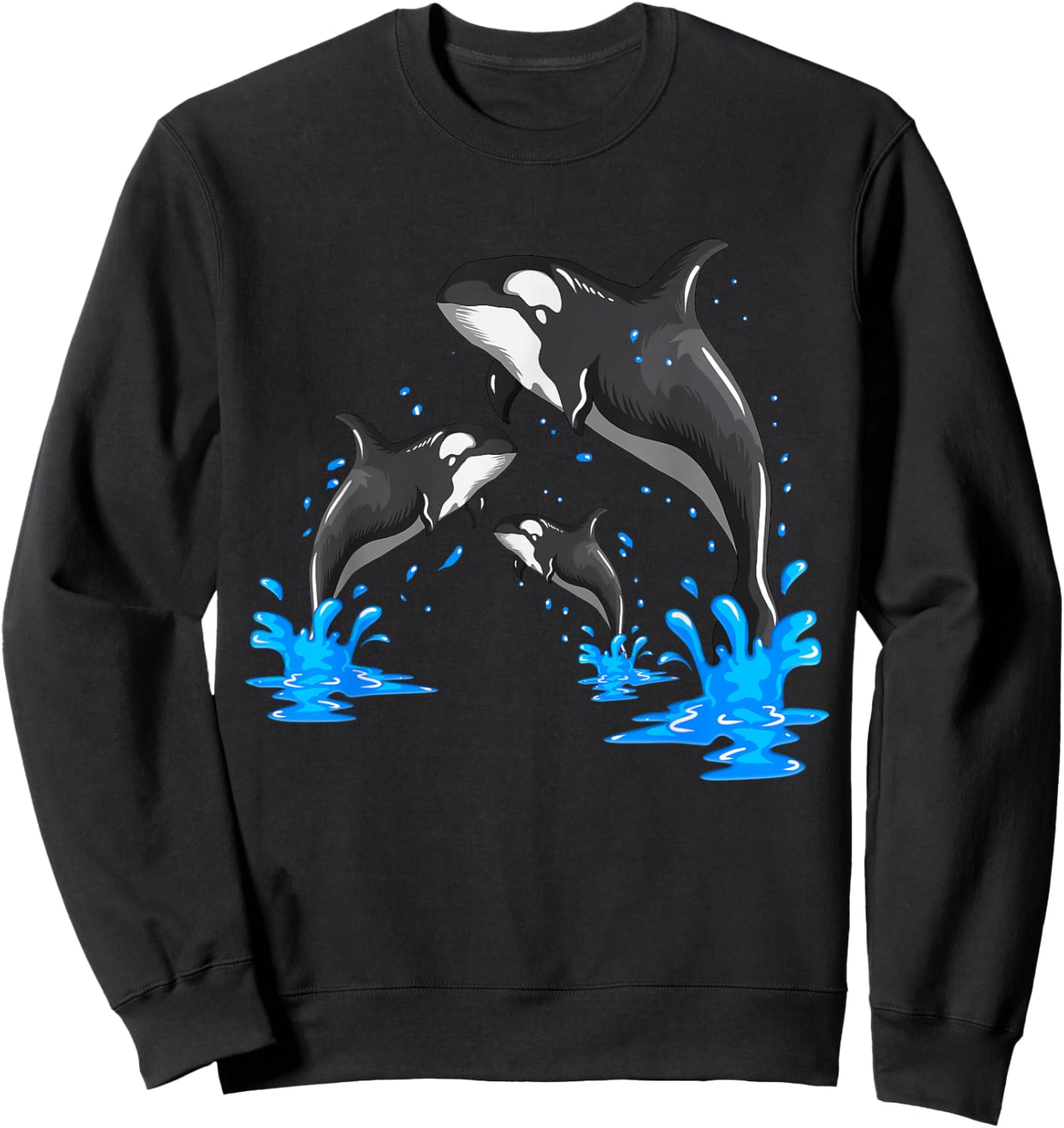 Killer Whale Orca Whale Family Jumps Out of The Water Sweatshirt - Sweatshirt | Black