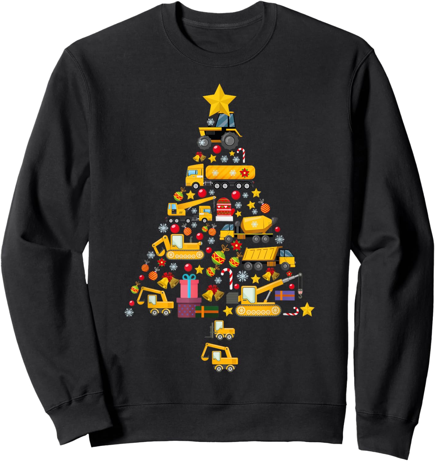 Funny Construction Trucks Christmas Tree Xmas Men Kids Women Sweatshirt - Sweatshirt | Black
