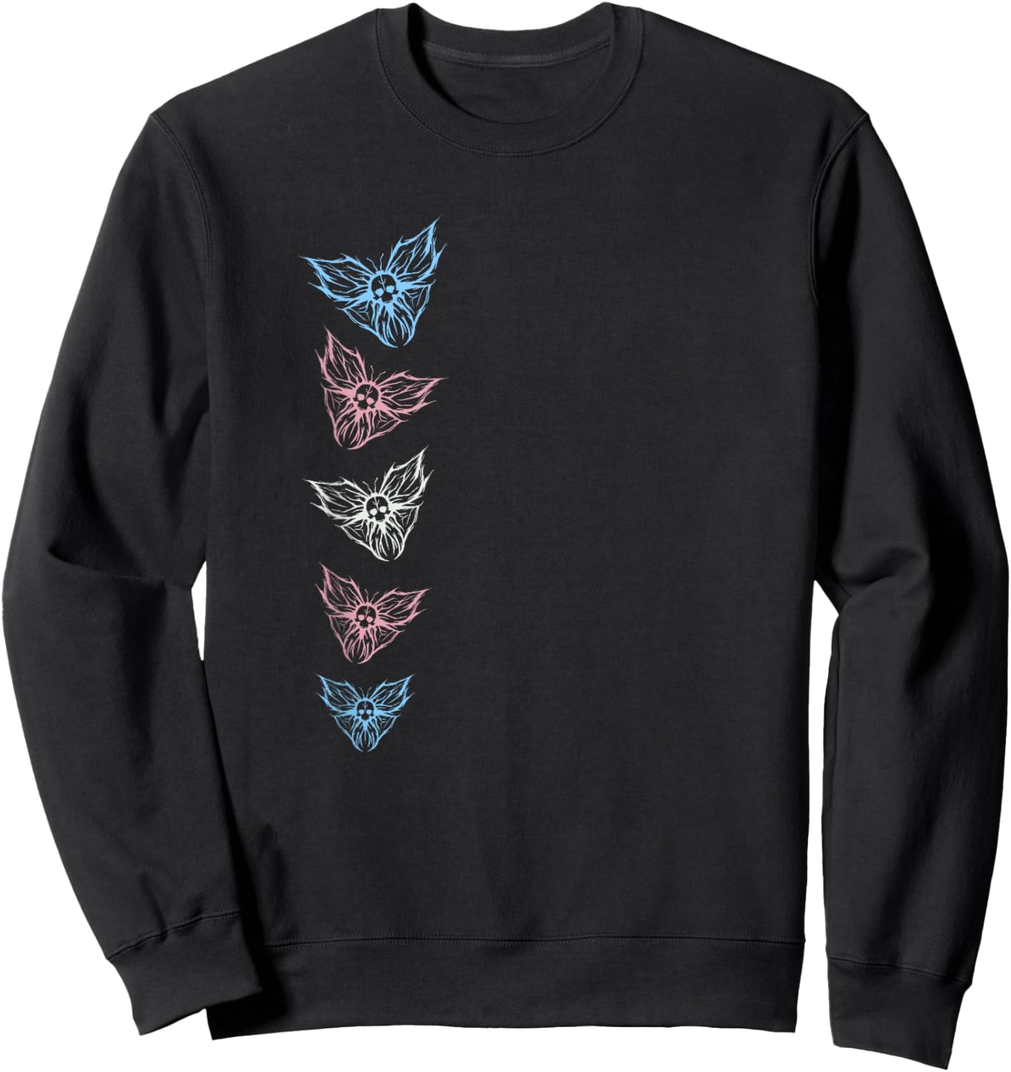Subtle Transgender FTM MTF Goth Butterfly, Trans Pride Flag Sweatshirt - Sweatshirt | Black