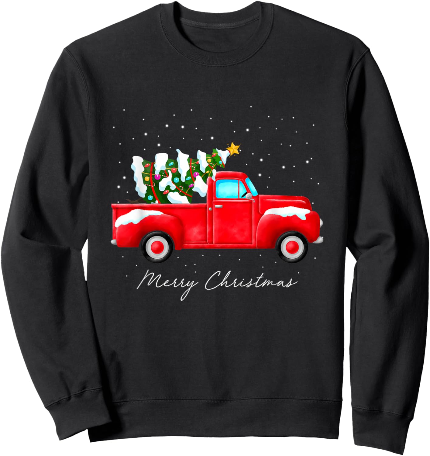 Red Truck Christmas Tree Lights Family Matching Vintage Sweatshirt - Sweatshirt | Black