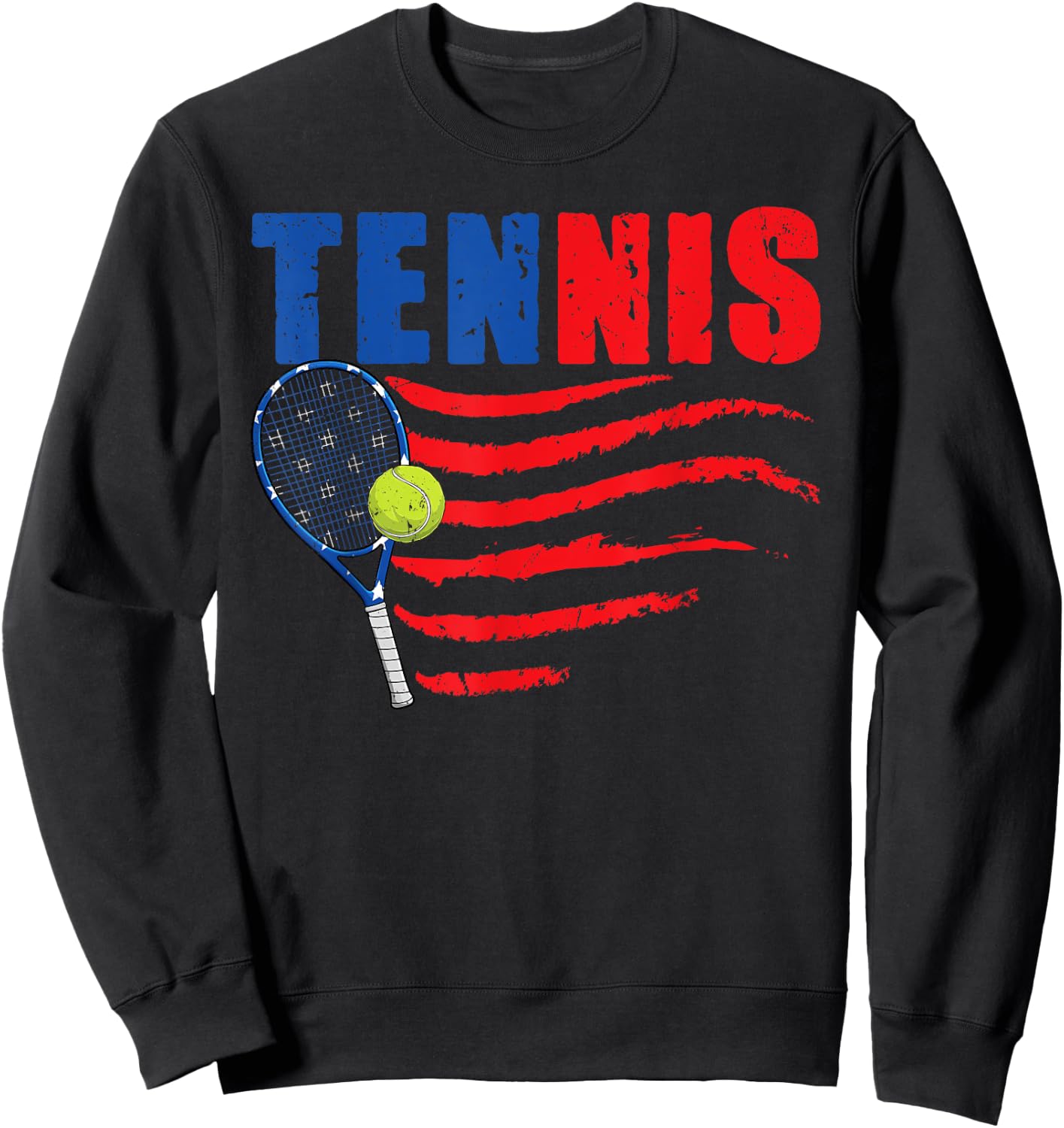 Retro Tennis Lover USA American Flag 4th Of July Sweatshirt - Sweatshirt | Black