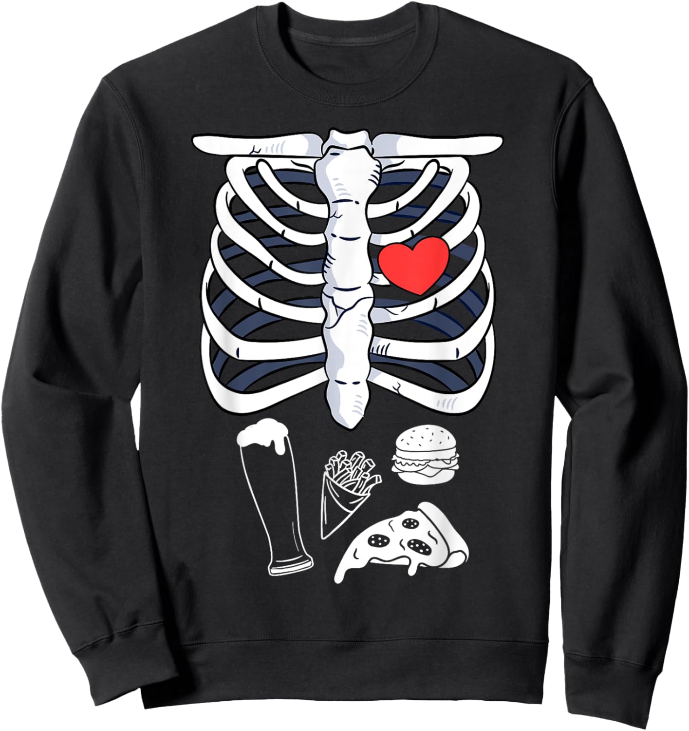 Skeleton Halloween Beer Pizza French Fries Burger Costume Sweatshirt - Sweatshirt | Black
