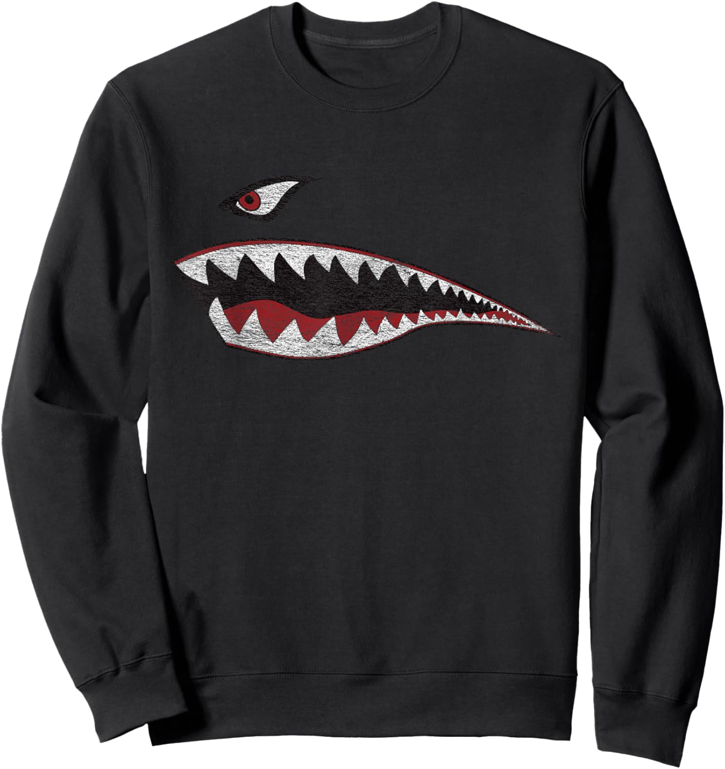 Shark Teeth Nose Art Warhawk P-40 A-10 Warthog War Plane Sweatshirt - Sweatshirt | Black