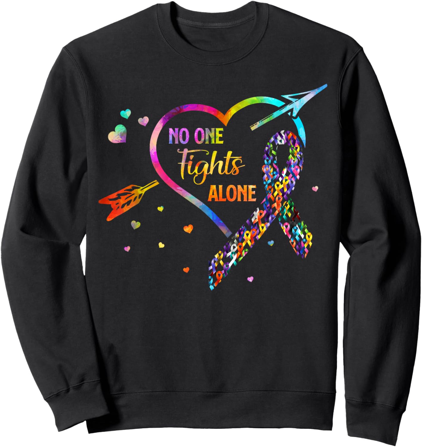 No One Fight Alone Arrow Heart Fight Cancer Ribbon Sweatshirt - Sweatshirt | Black