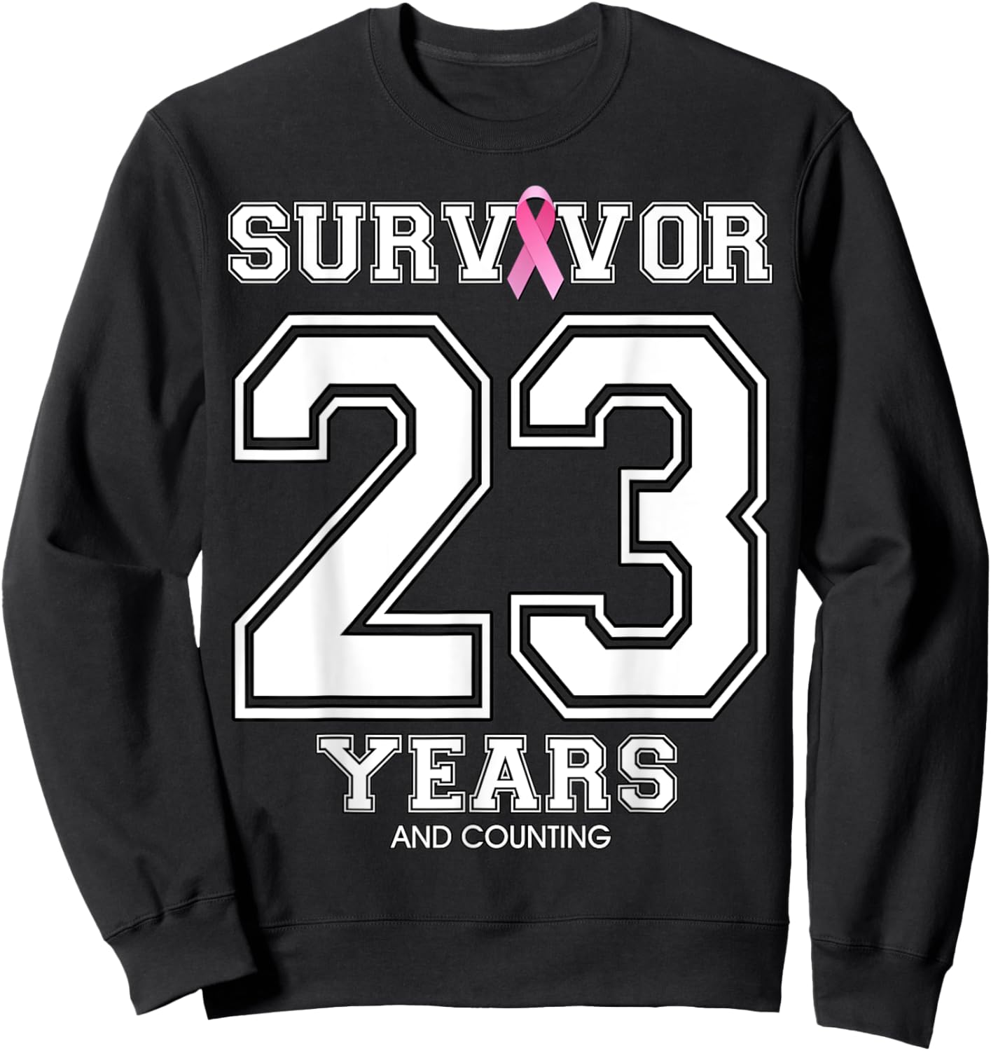 23 Years Breast Cancer Survivor Gifts Pink Ribbon Sweatshirt - Sweatshirt | Black
