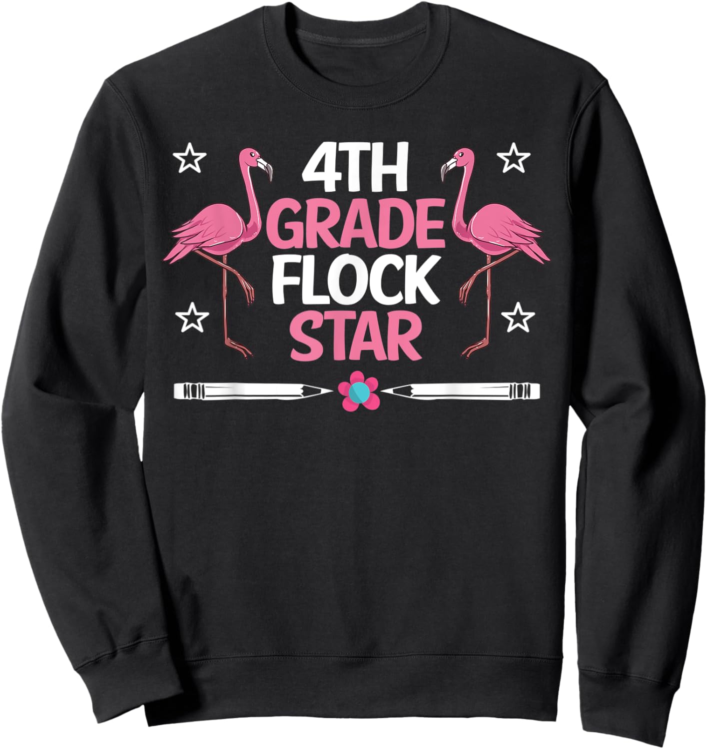 4th Grade Flock Stars Flamingo Teacher Student Kids Gifts Sweatshirt - Sweatshirt | Black