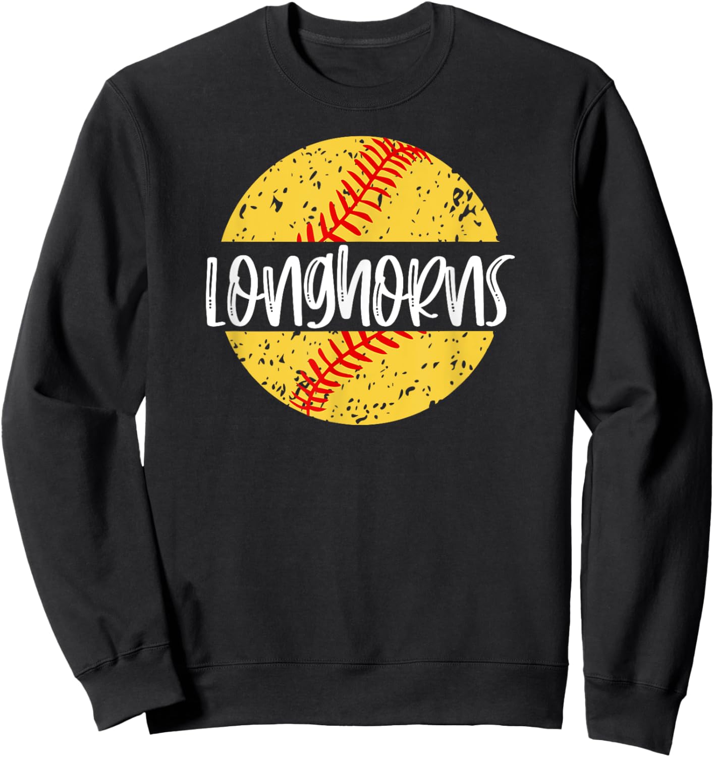 Longhorns Softball Team Mascot School Spirit Game Day Sweatshirt - Sweatshirt | Black