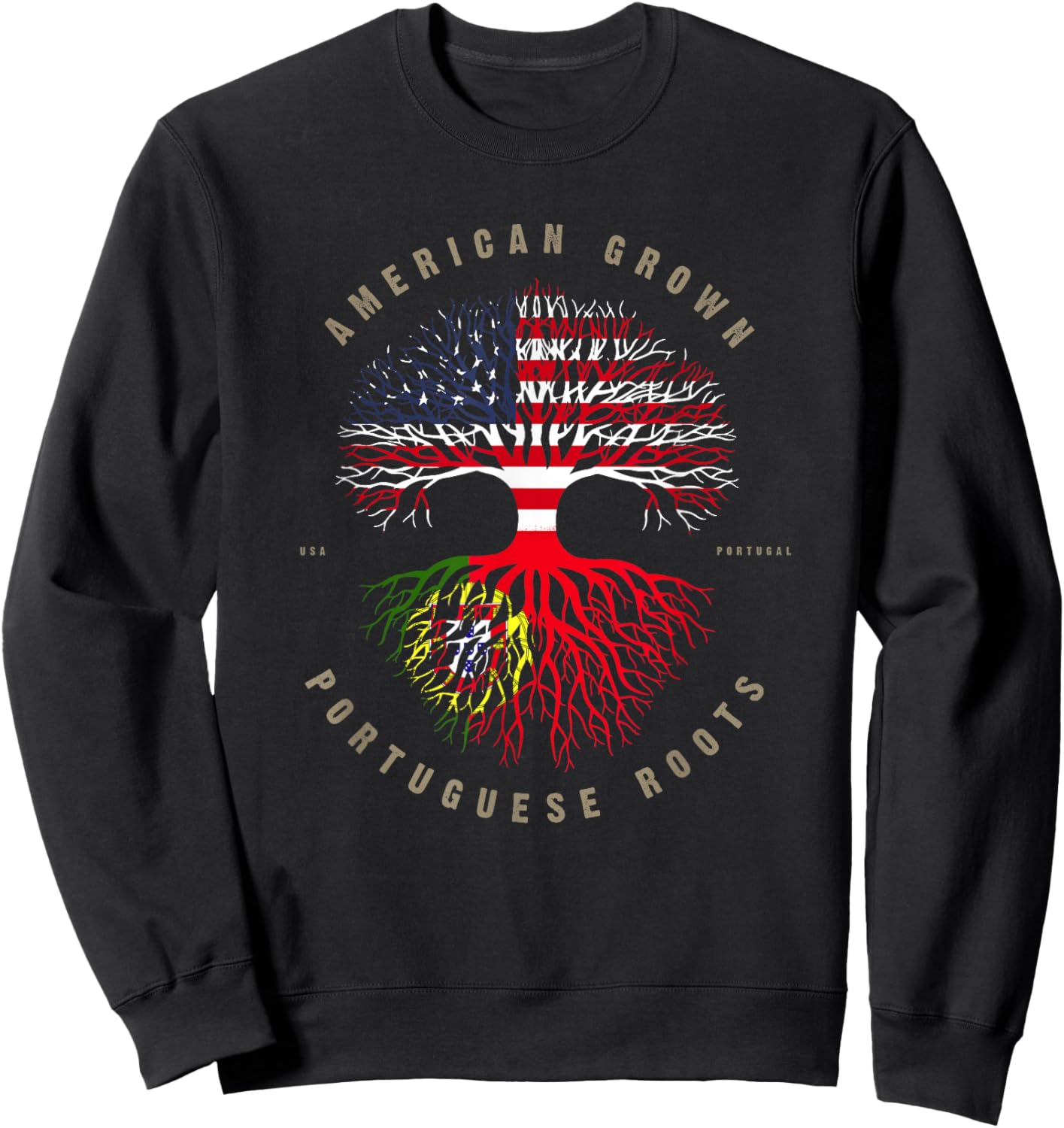 American Grown Portuguese Roots Portugal Flag Sweatshirt - Sweatshirt | Black
