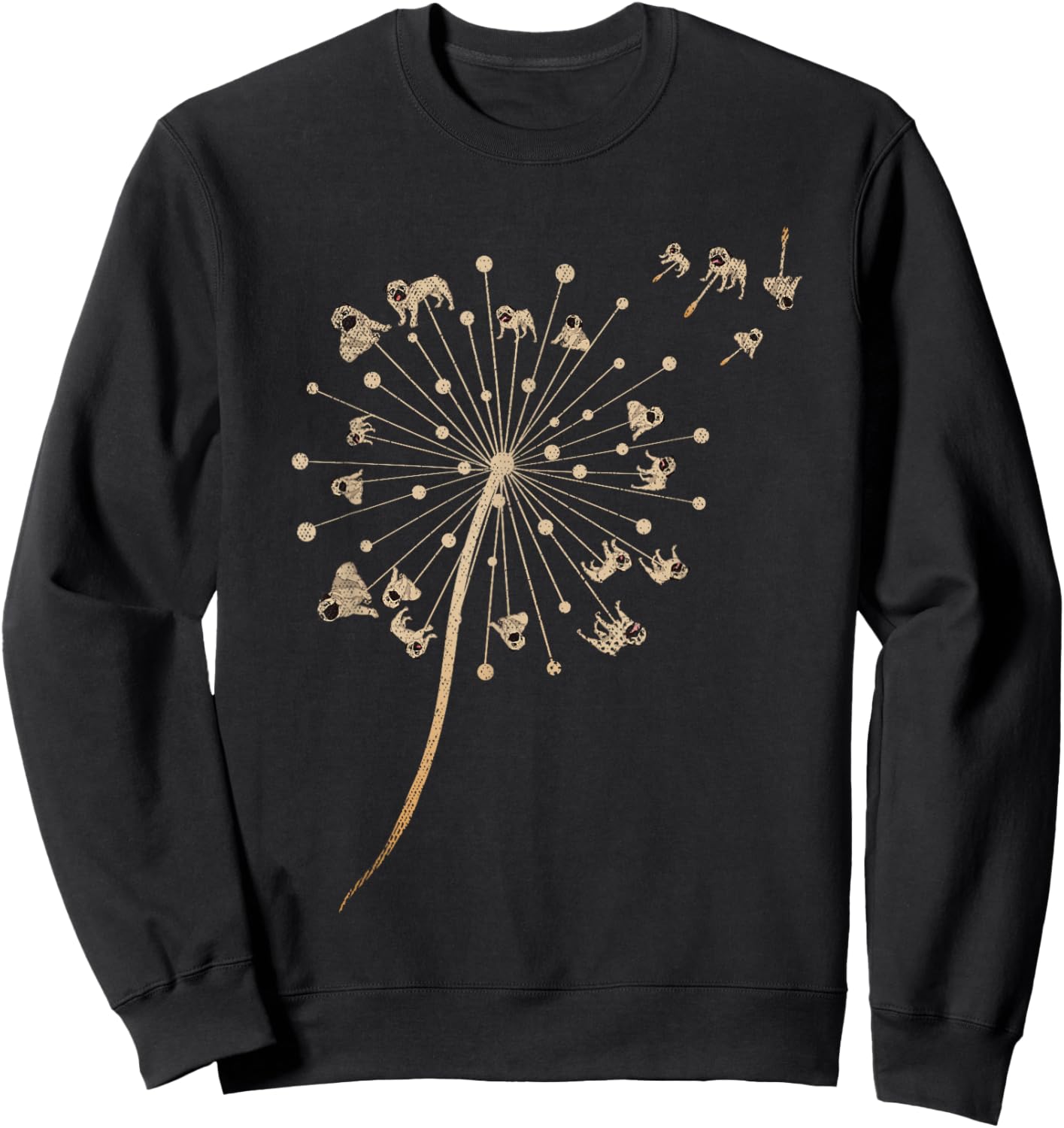 Dog Breed Pug Dog Lover Cute Pet Animal Dandelion Pug Sweatshirt - Sweatshirt | Black